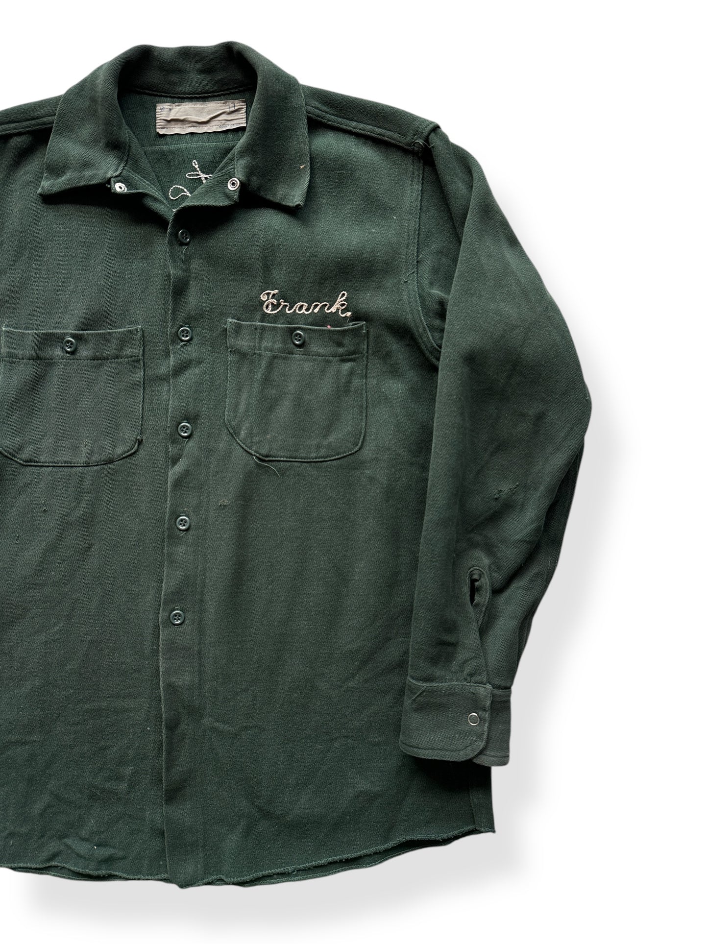 Front Left of Vintage Meteor Motors Chainstitched Work Shirt SZ M
