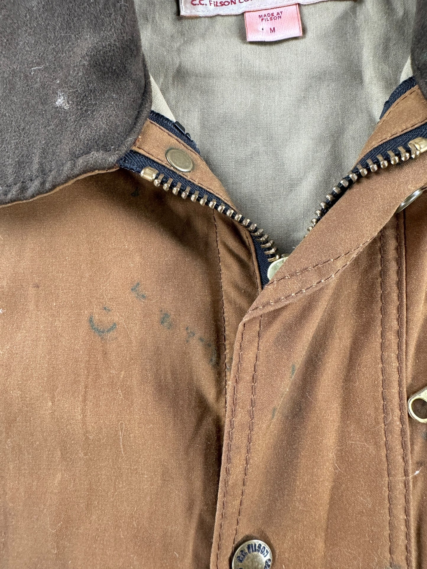 Patina on Filson Mile Marker Jacket SZ M AS IS