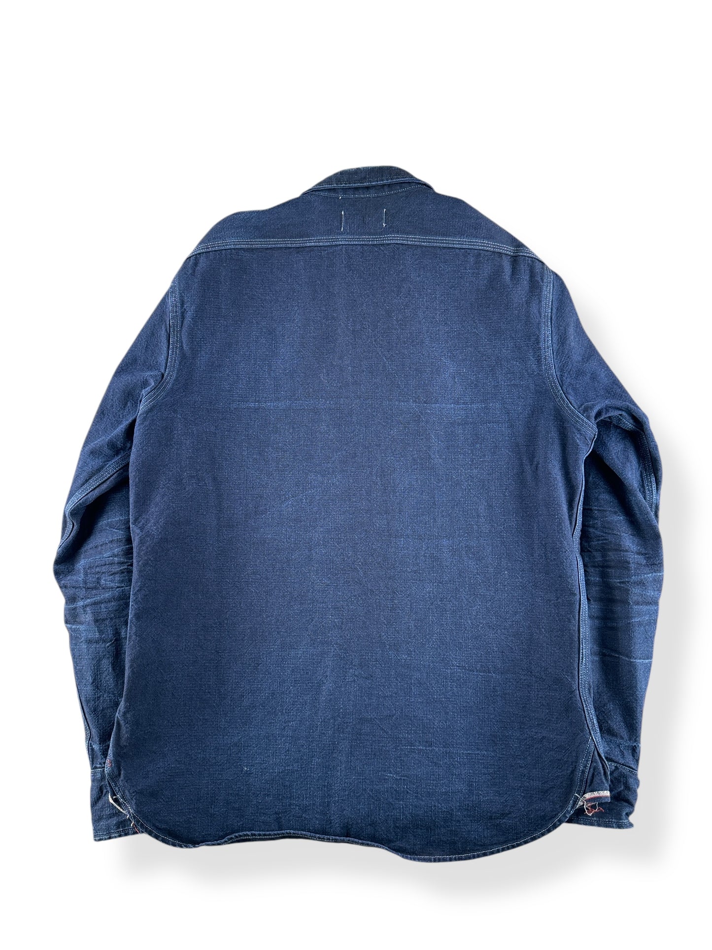 Back of Modern Taylor Stitch White Oak Cone Denim Shirt SZ 42