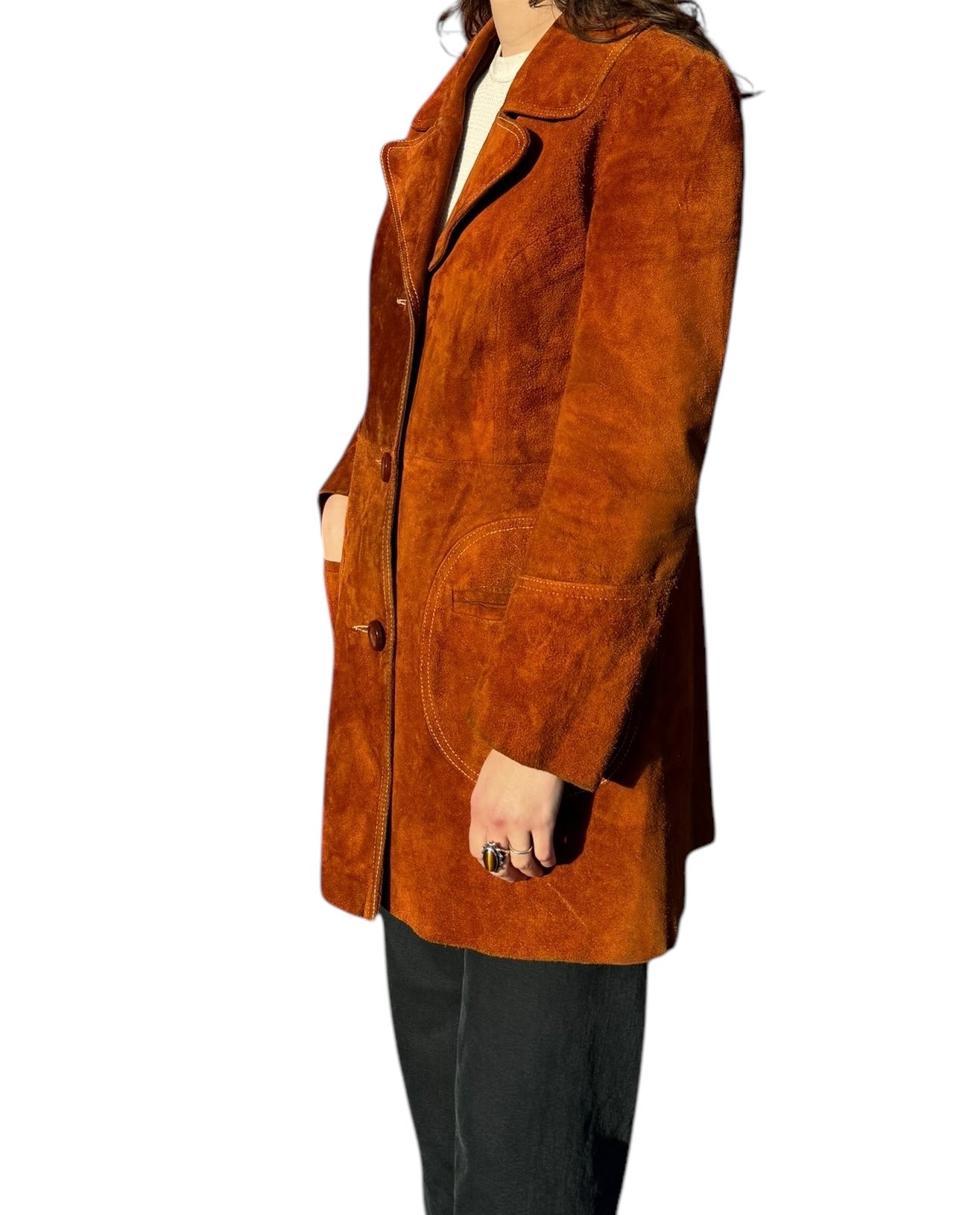 Side view of 1970s Brown Suede Coat M