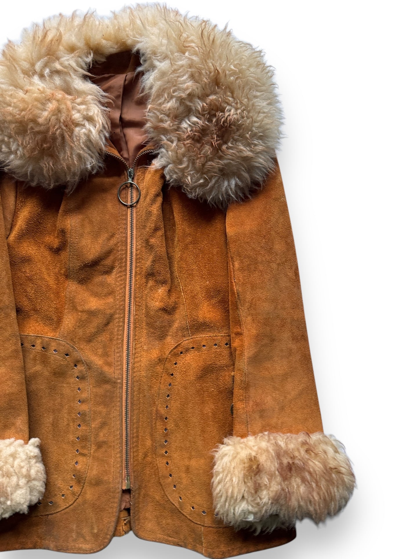 front left of Vintage Suede and Fur Penny Style Lane Coat SZ 8