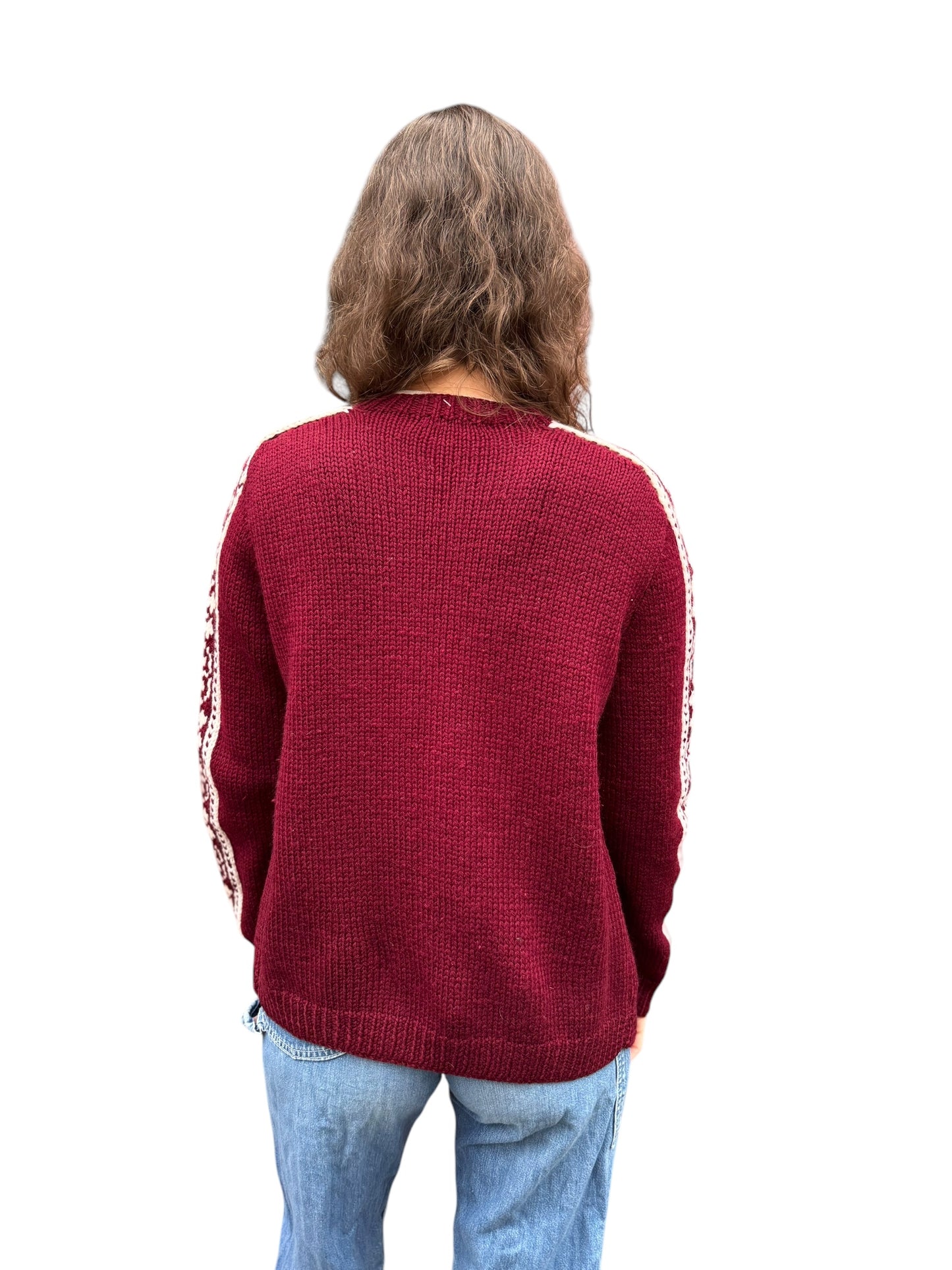 Vintage Hand Knit Burgundy Snowflake Cardigan Sweater | Barn Owl Vintage | Seattle True Vintage