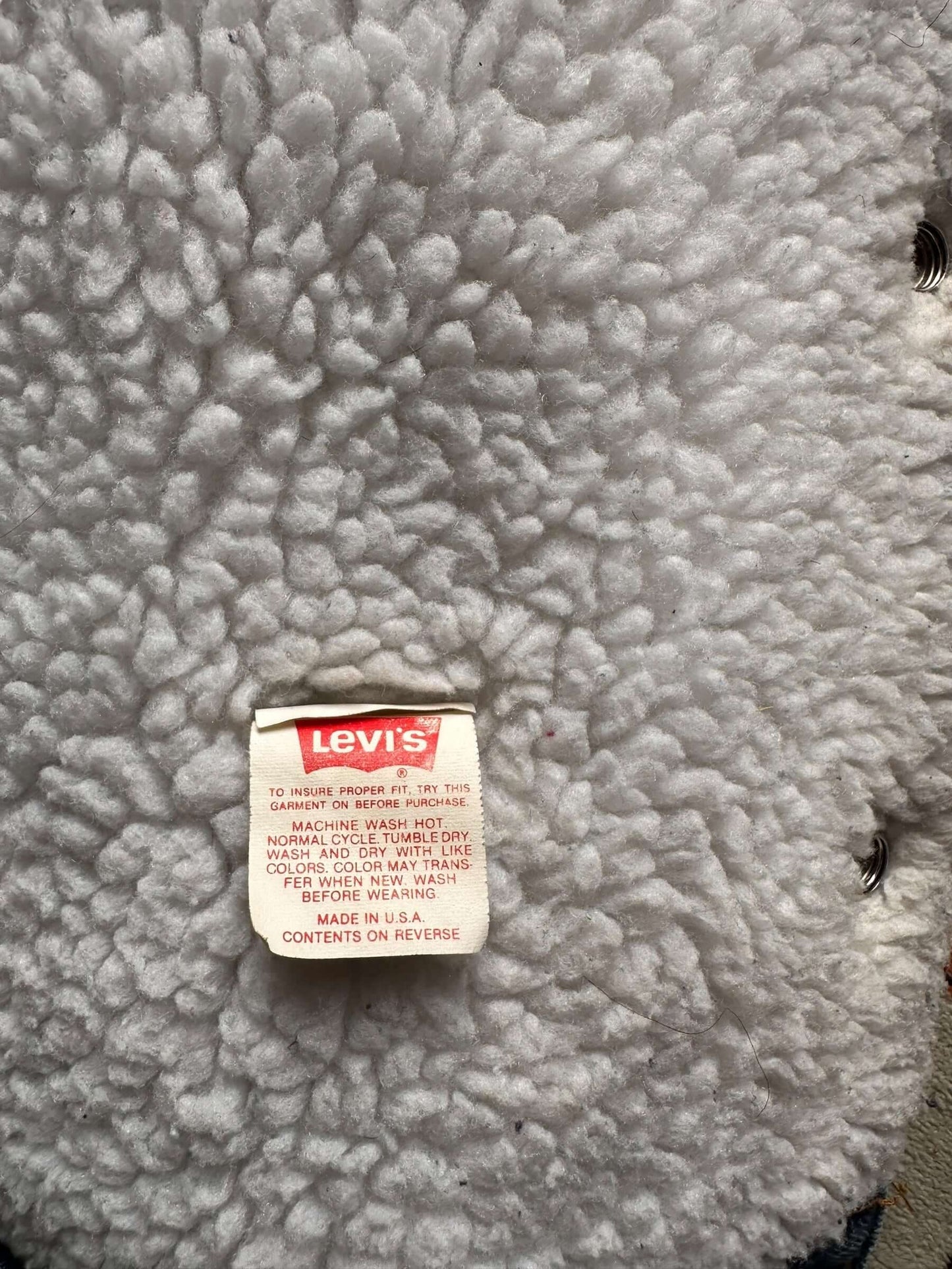 Tag View 2 of Vintage USA Made Levis Sherpa Type III Denim Jacket SZ 38R | Vintage Denim Workwear Seattle