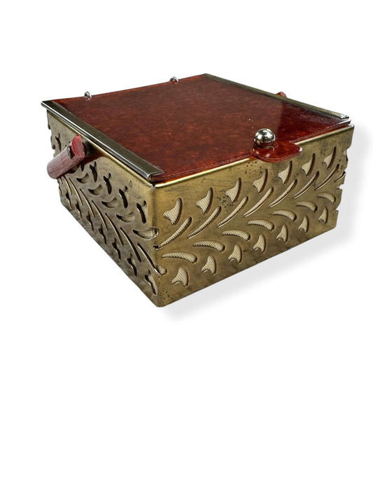 View of 1950s Small Lucite and Brass Box Purse