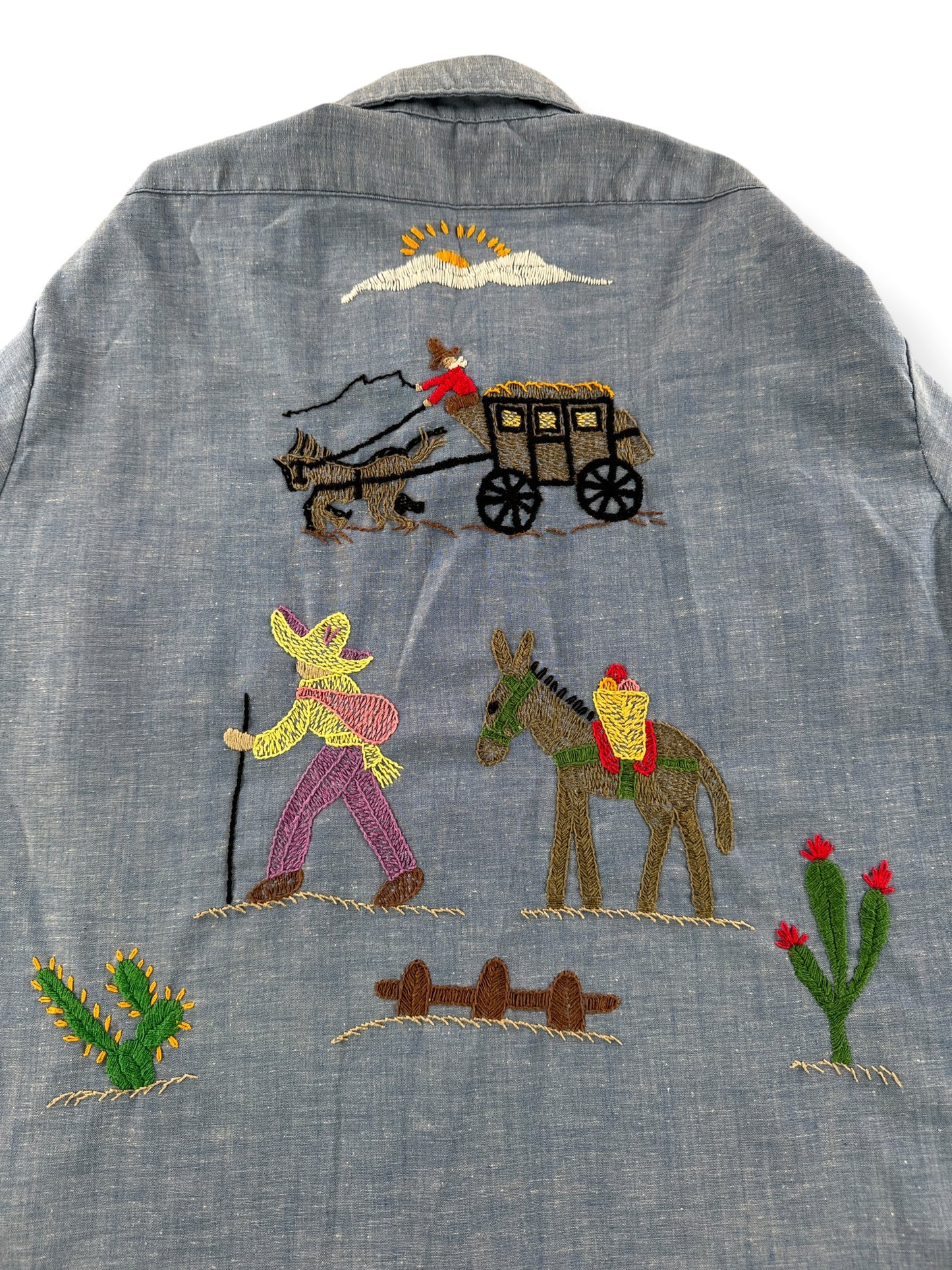 Back Embroidery on Vintage Big Smith Embroidered Chambray Shirt SZ L