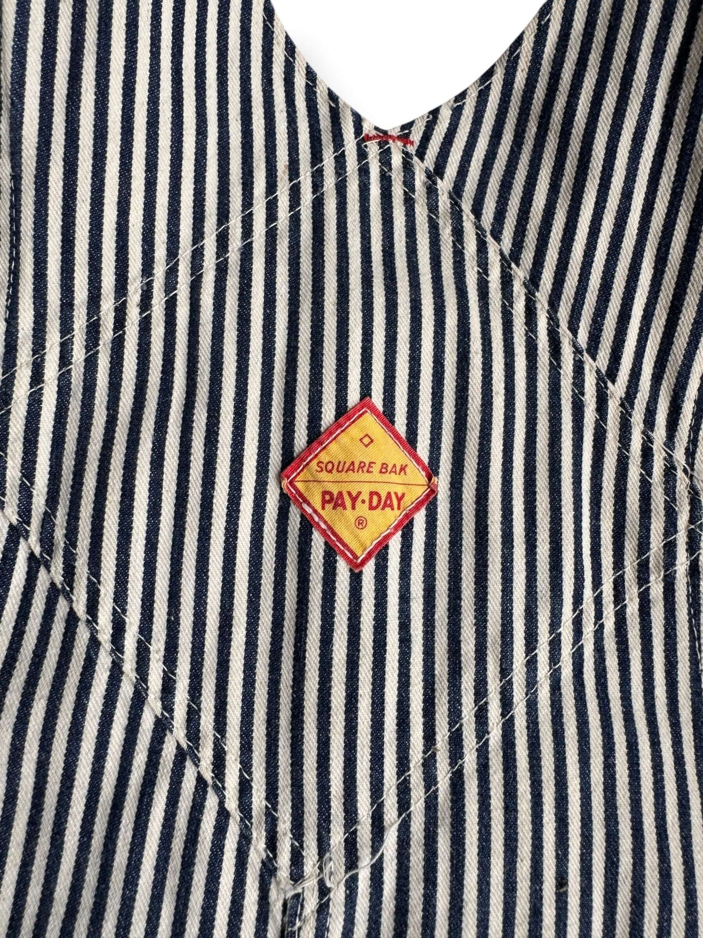 Back Label on Vintage Pay Day Hickory Stripe Overalls W42