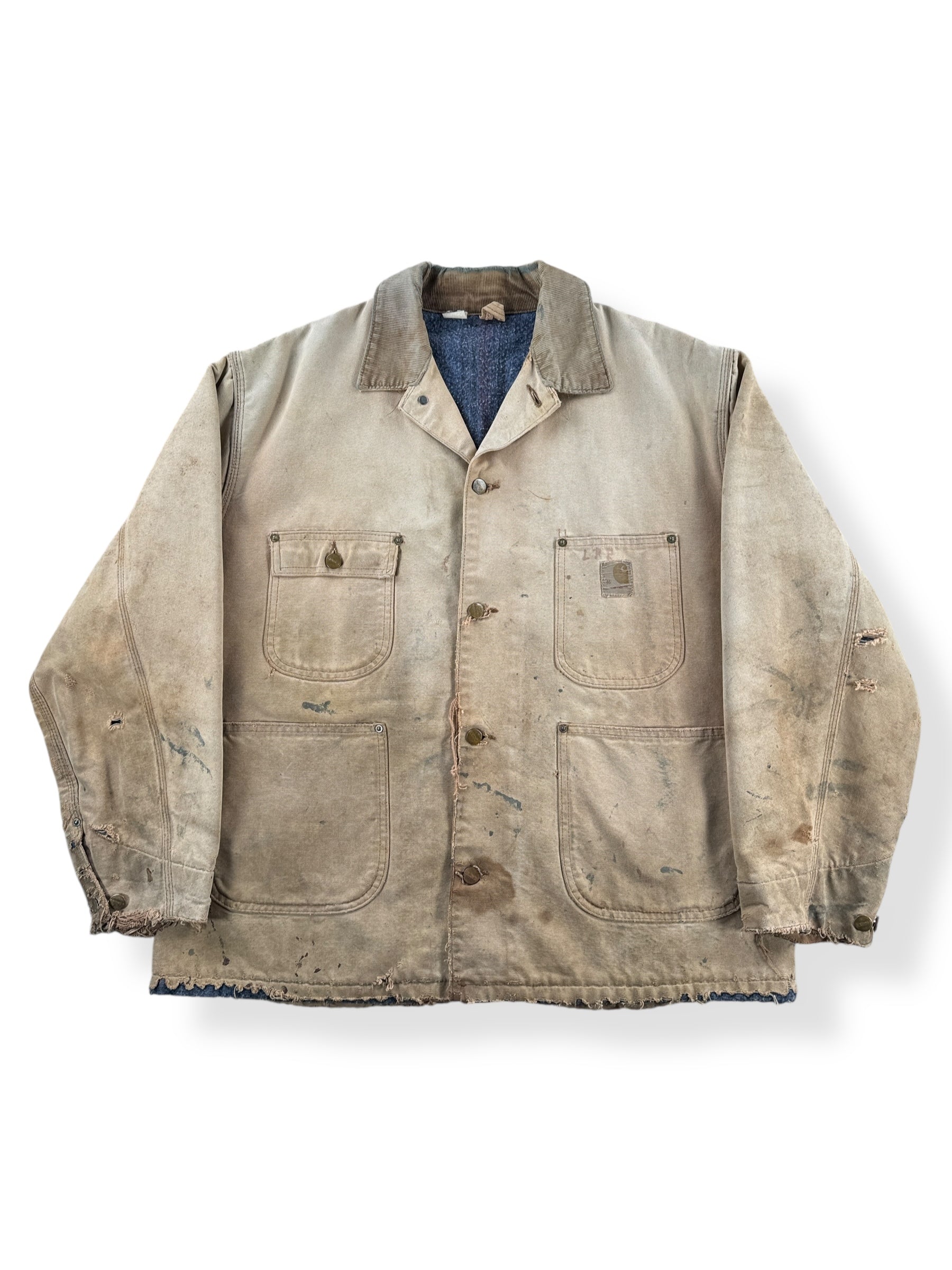 Front of Vintage 70s Era Thrashed Carhartt Chore Coat SZ 46