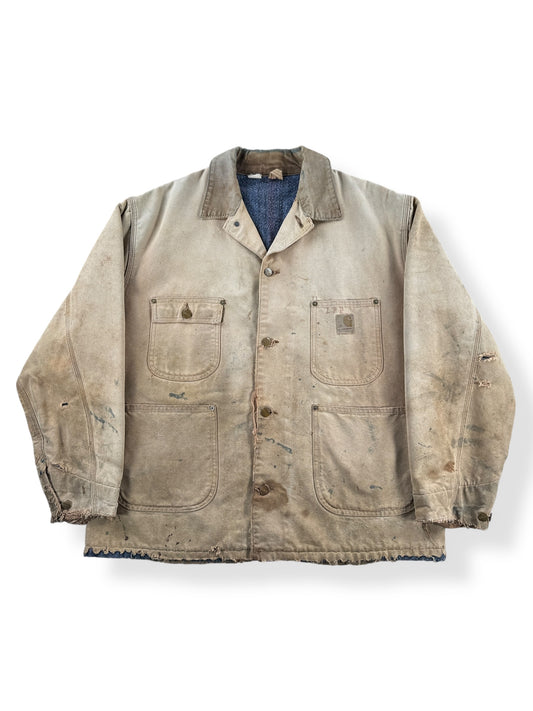 Front of Vintage 70s Era Thrashed Carhartt Chore Coat SZ 46