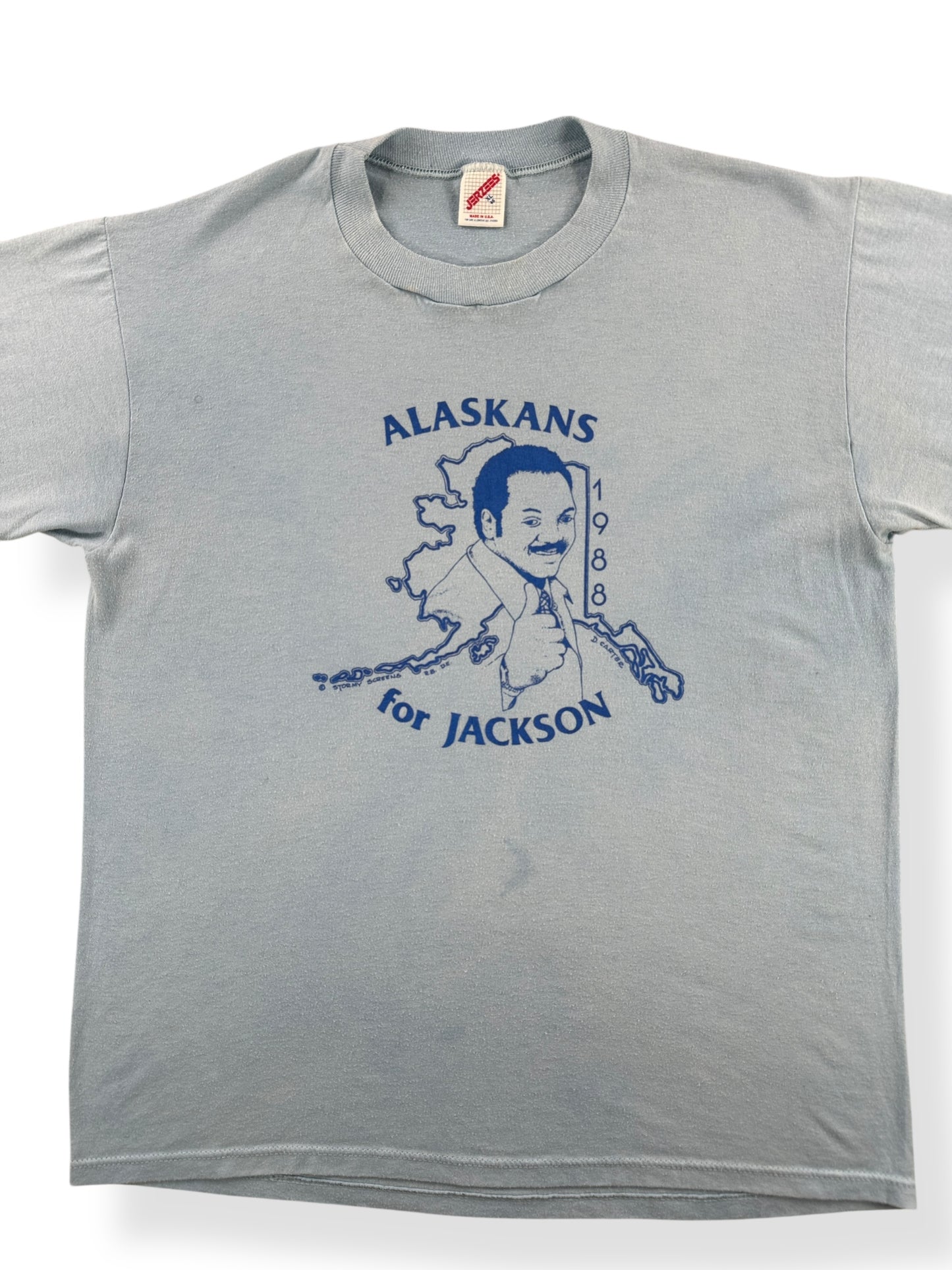 Front Close Up of Vintage 1988 Alaskans For Jesse Jackson Tee SZ XL