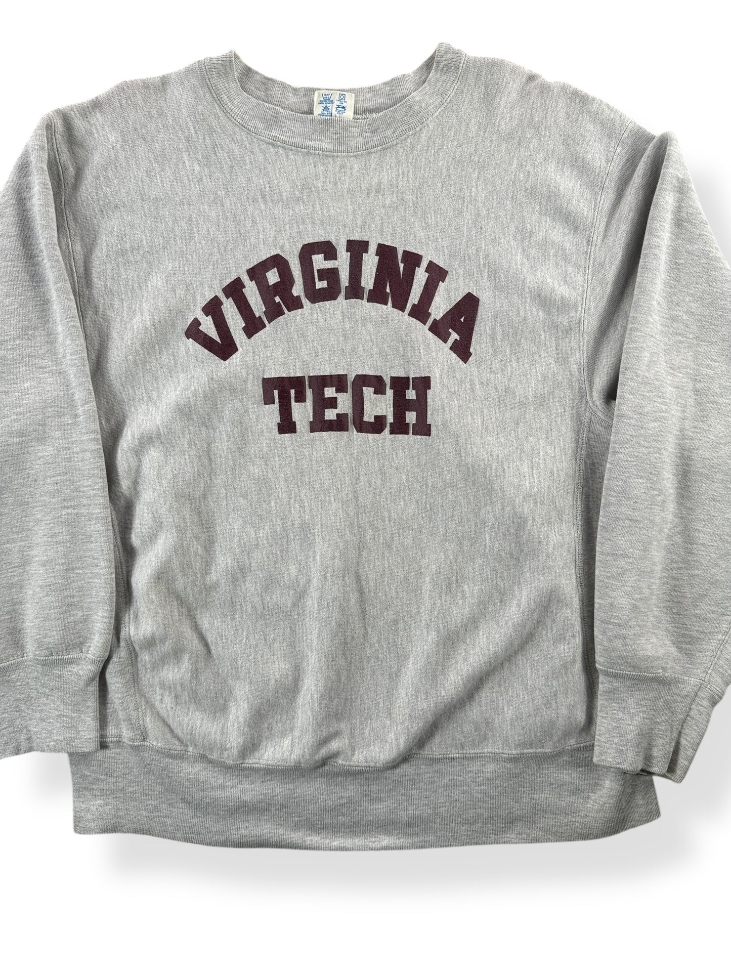 Front Close Up of Vintage Virginia Tech Champion Reverse Weave Crewneck SZ L