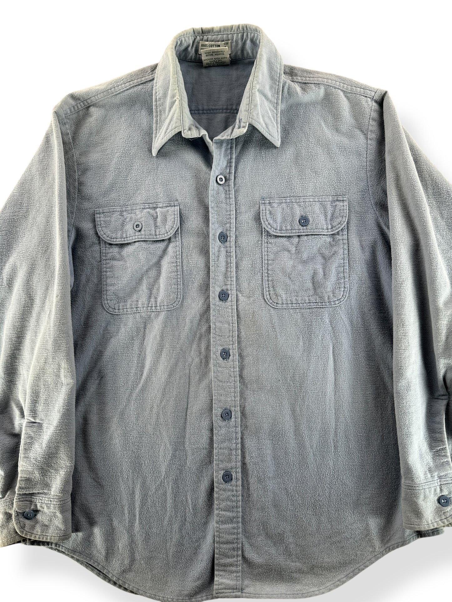 Front Close Up of Vintage Prentiss Blue Chamois Shirt SZ L