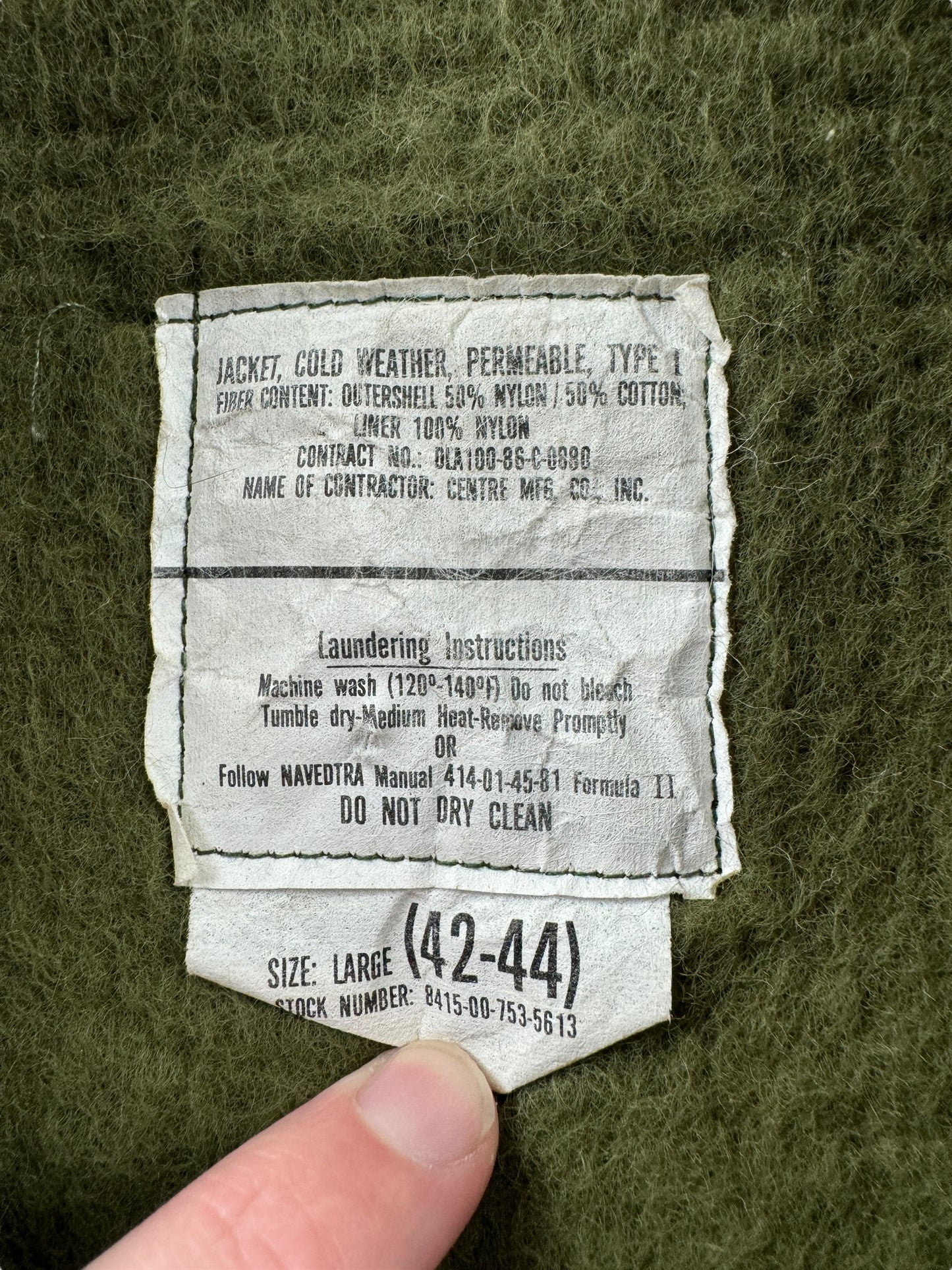 Tag on Vintage 80s Era Stenciled A1 Jacket SZ L