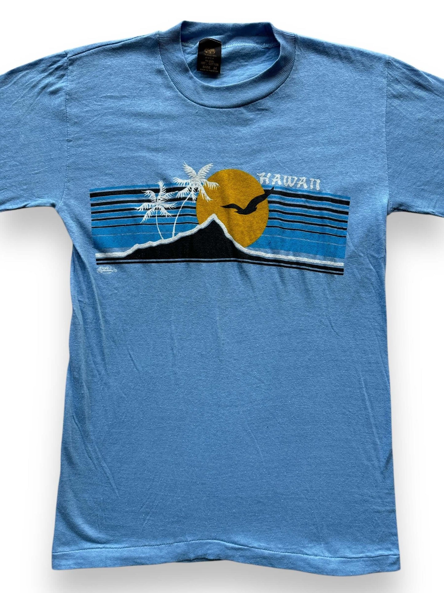 front close up of Vintage Light Blue Hawaii Tee SZ M