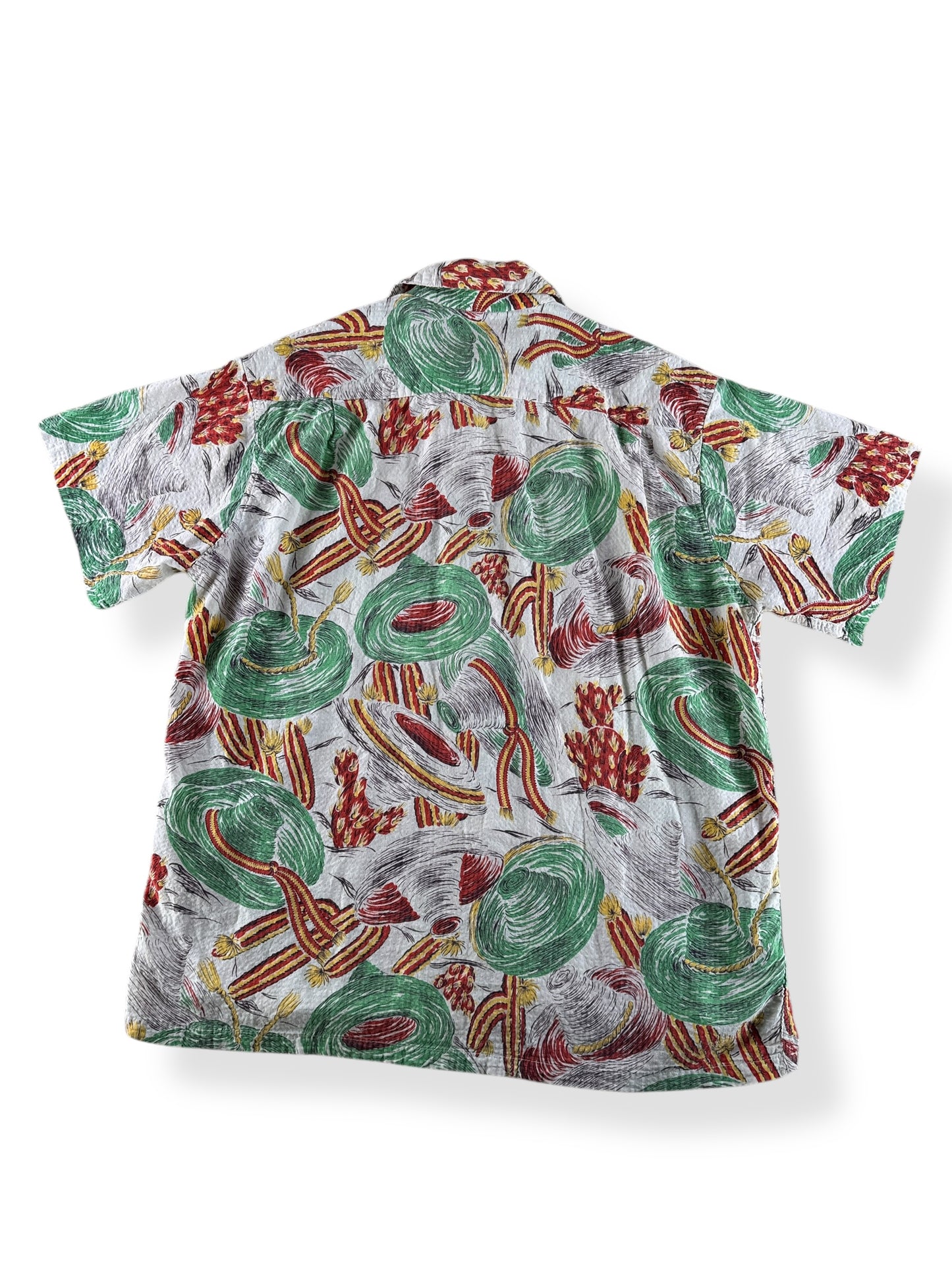 Back of Vintage Bud Berma Seersucker Aloha Shirt SZ L