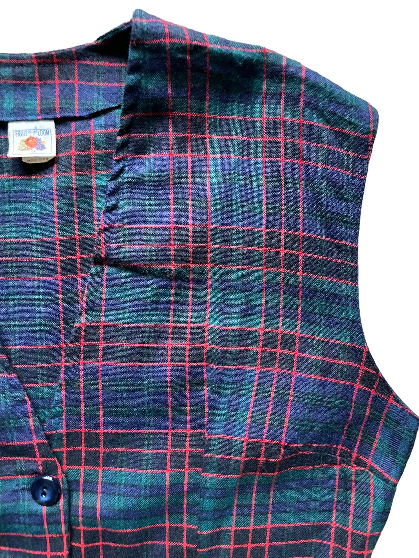 Front left shoulder view of Vintage 1950s Fruit of the Loom Plaid Vest | Seattle True Vintage | Barn Owl Vintage Goods