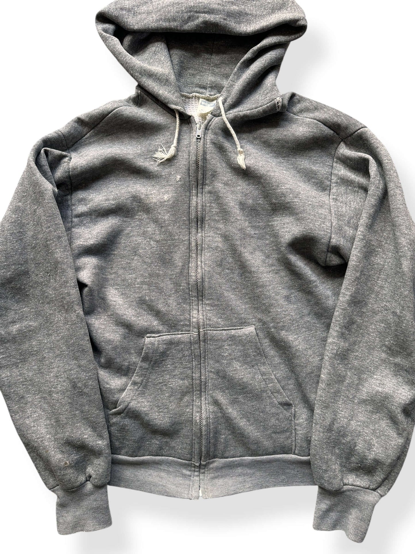 Front Close Up of Vintage Healthknit Waffle Knit Lined Hoodie SZ L
