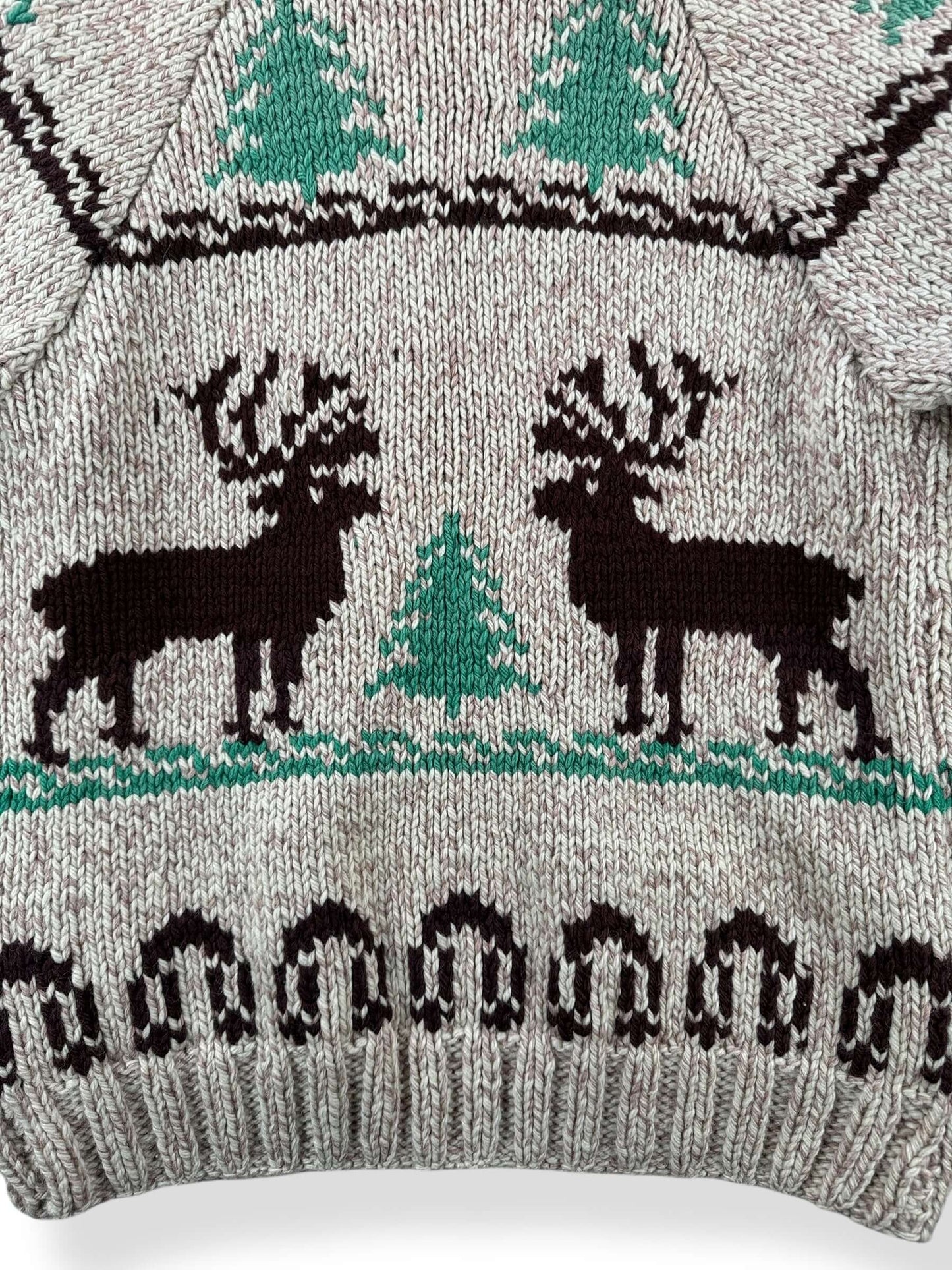 Back Design on Vintage Mary Maxim Deer Cowichan Sweater SZ S