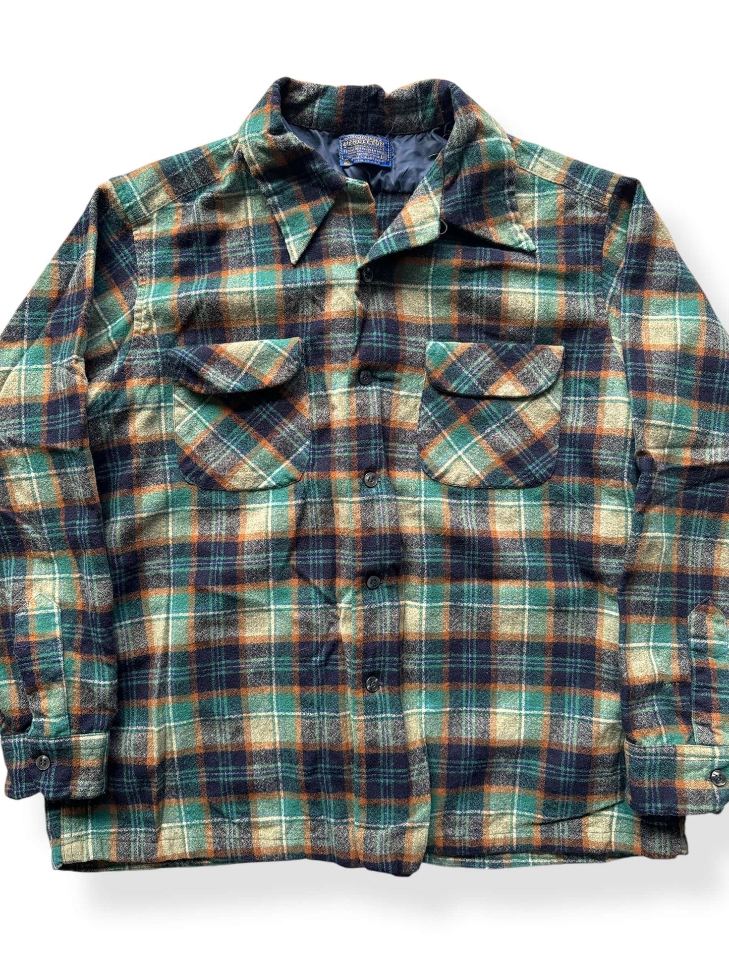 Front Close Up of Vintage Pendleton Green and Blue Board Shirt SZ XL AS IS