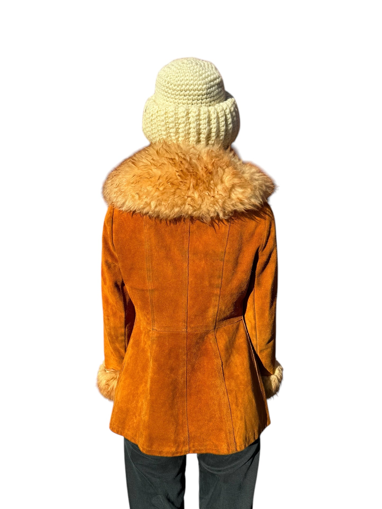 Back view of Vintage Suede and Fur Penny Style Lane Coat SZ 8
