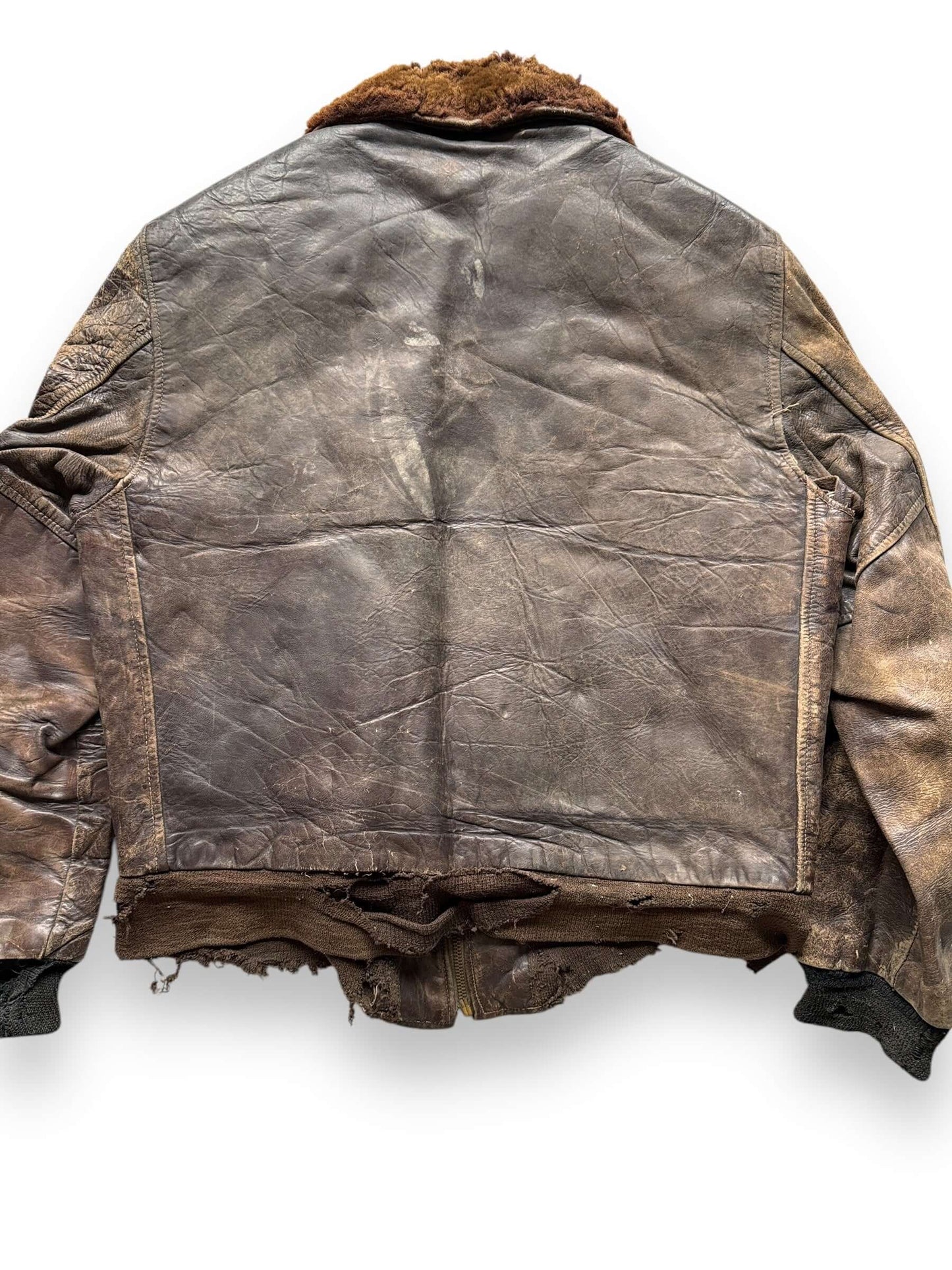 back close up of Vintage Thrashed Hercules Horsehide Leather Jacket SZ M