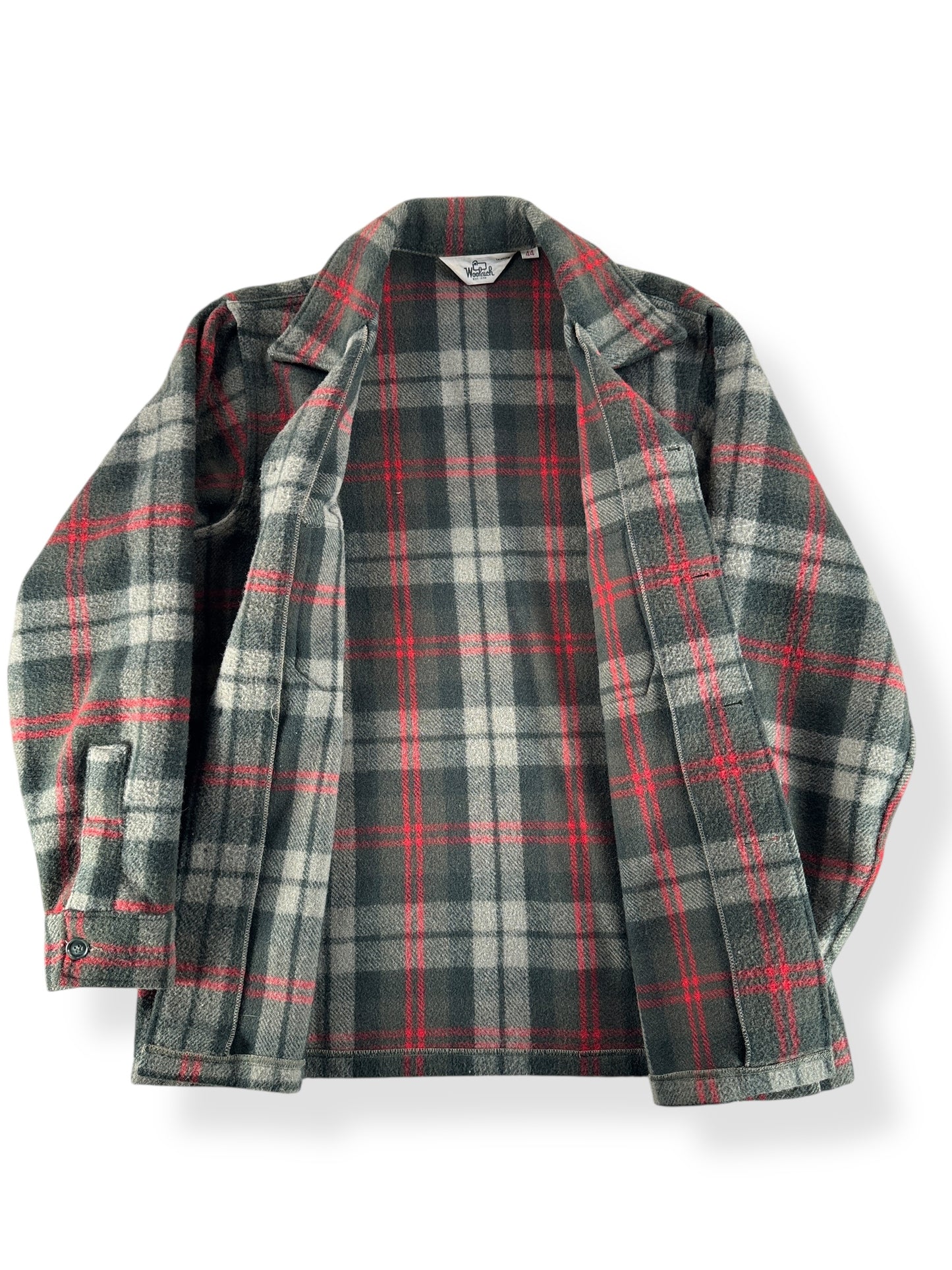 Inside of Vintage Woolrich Green and Red Jac-Shirt SZ 44