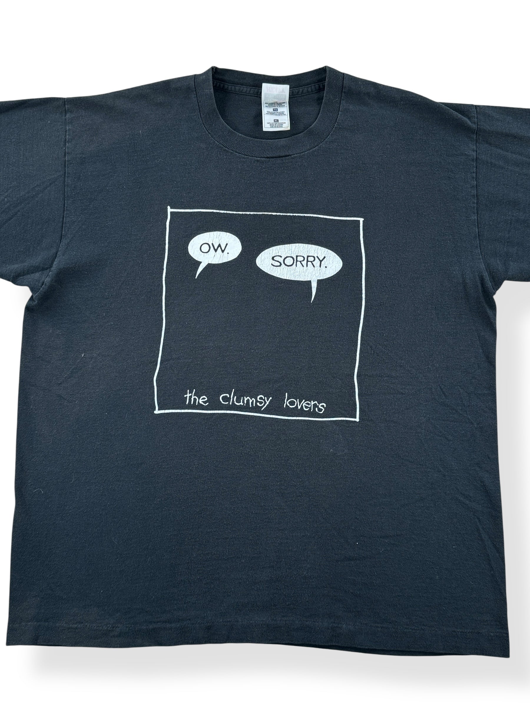 Front Close Up of Vintage Clumsy Lovers Tee SZ XL