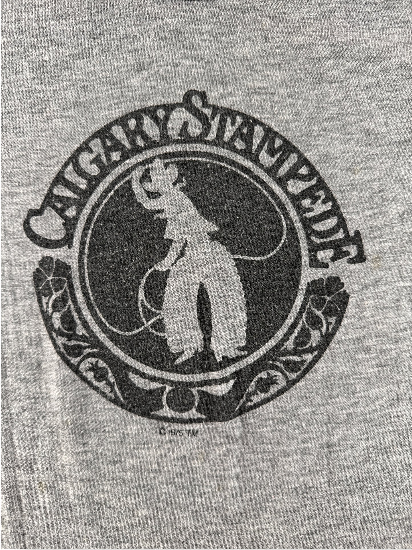 Front Graphic of Vintage 1975 Calgary Stampede Ringer Tee SZ S