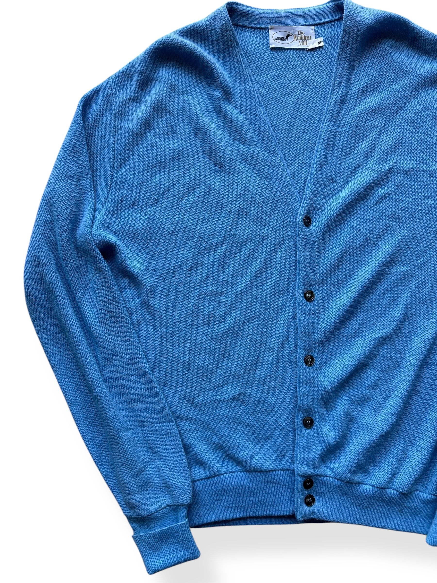 Front Right of Knitting Mill Blue Cardigan SZ XL