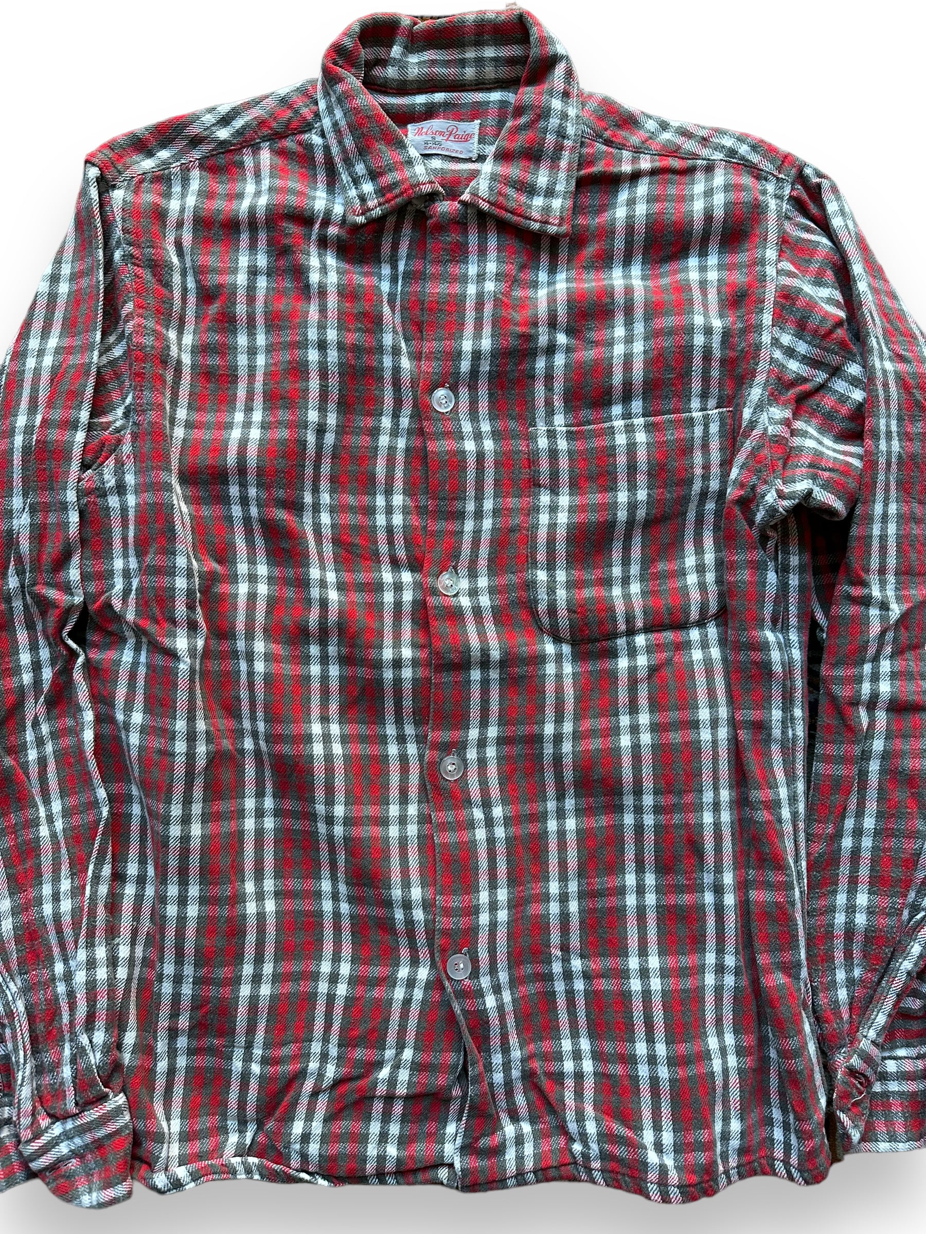 Front Detail on Vintage Nelson Paige Cotton Flannel SZ L | Vintage Loop Collar Shirt Seattle | Barn Owl Vintage Seattle