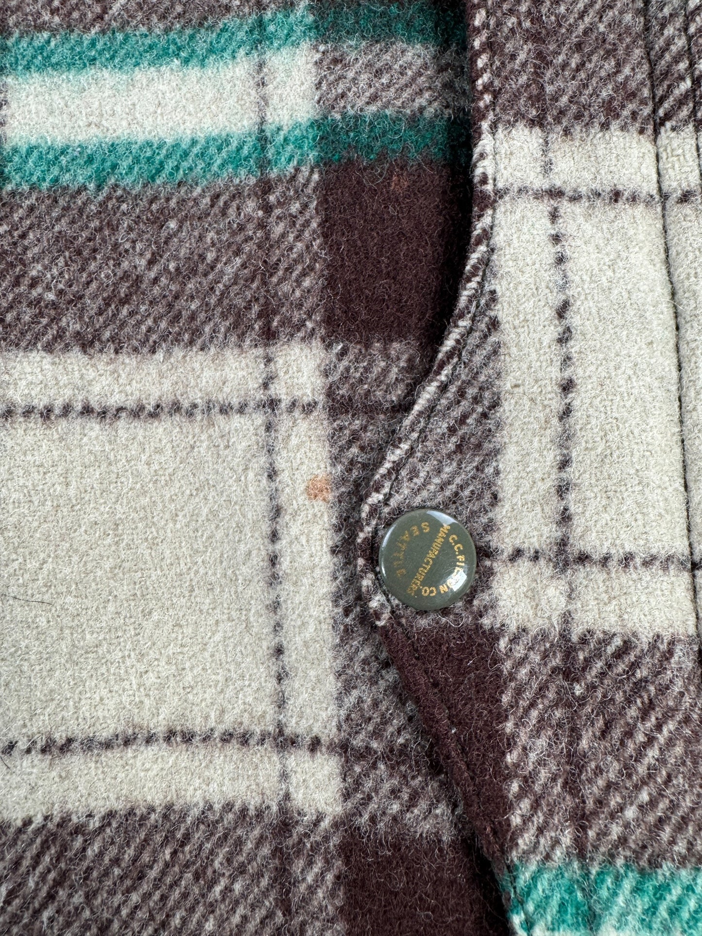 Stain on Vintage 1951 Filson Peppermint Patty Mackinaw Cruiser Jacket SZ XL