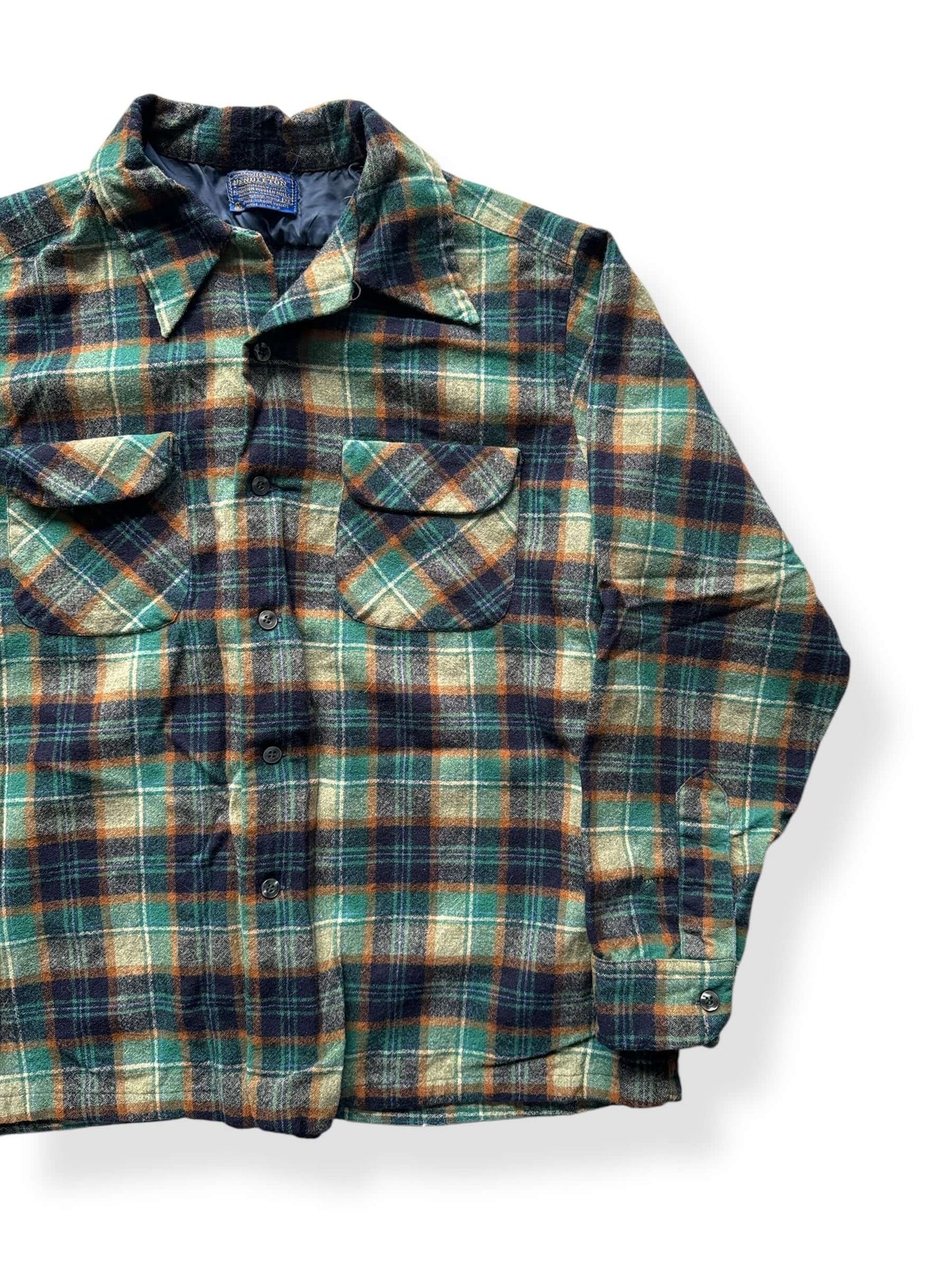 Front Left of Vintage Pendleton Green and Blue Board Shirt SZ XL AS IS