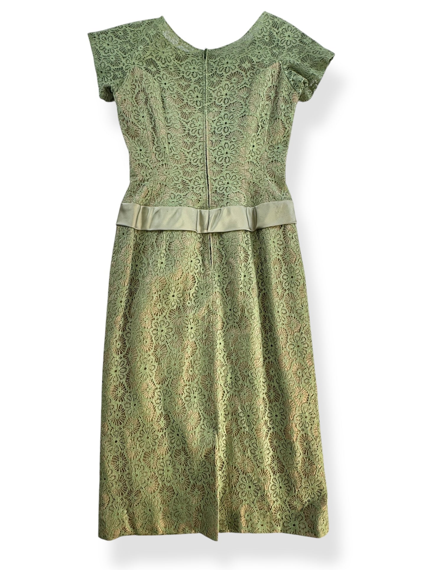 Back view of 1950s Sage Du Barry Lace Dress M