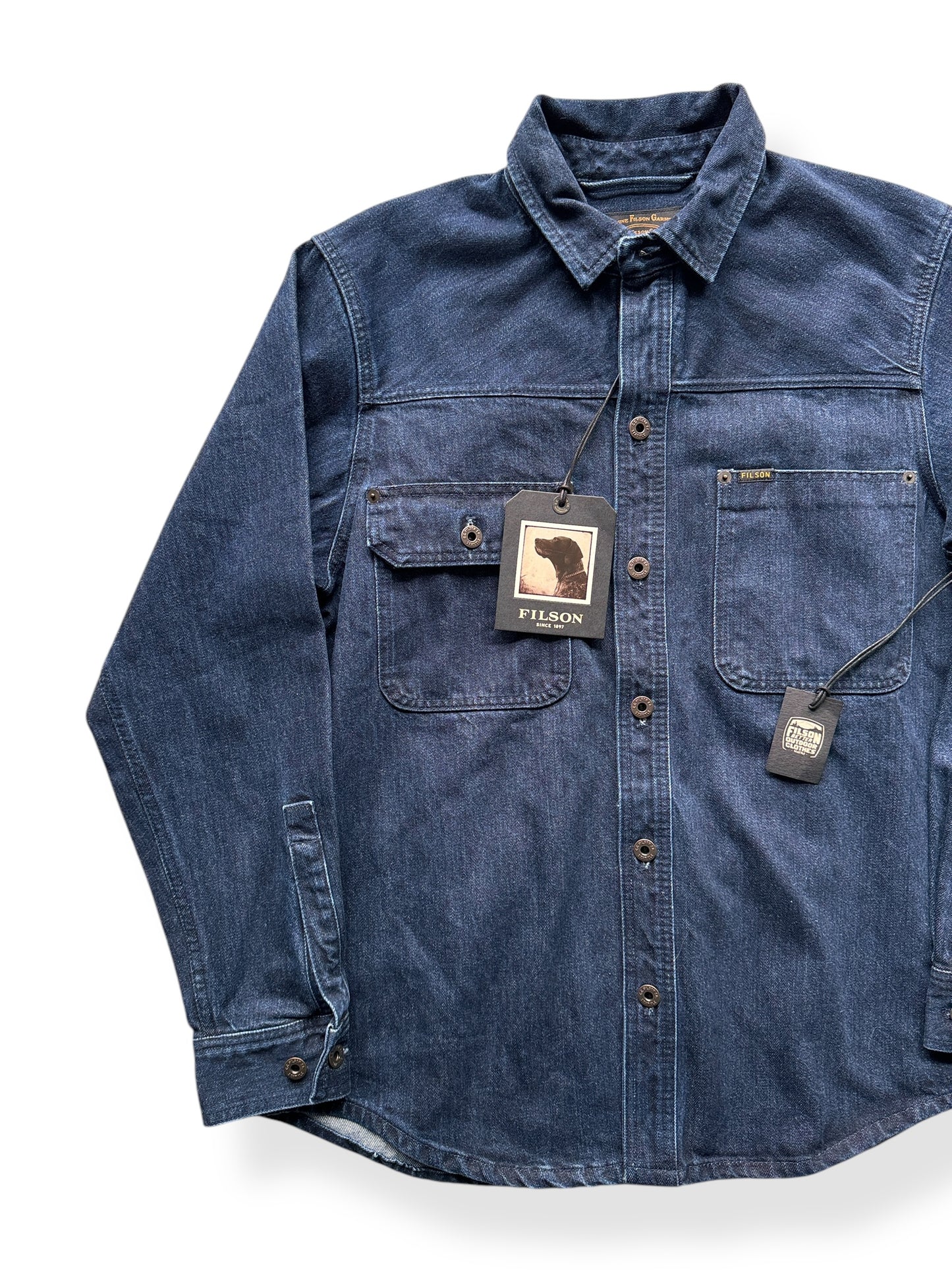 Front Right of NOS Filson Denim Work Shirt SZ M