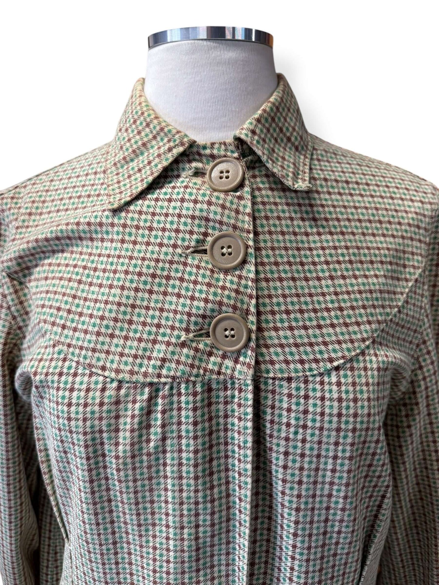 Chest view of 1940s Houndstooth Cotton House Coat L