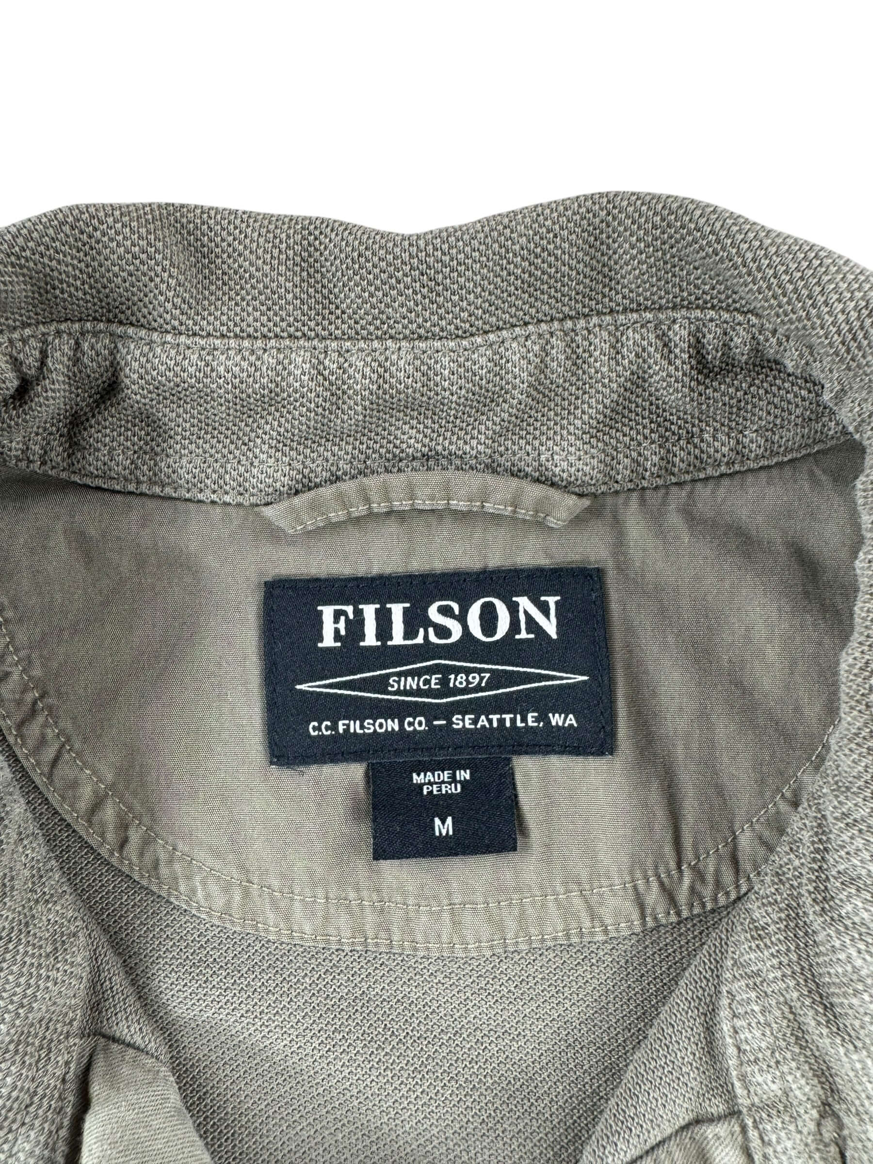 Label on Filson Long Sleeve Polo Shirt SZ M