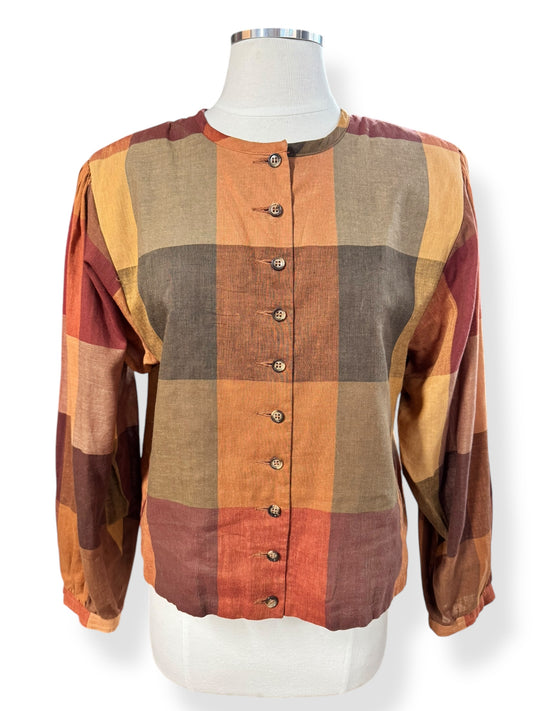Front view of 1980s Liz Claiborne Plaid Button Up L