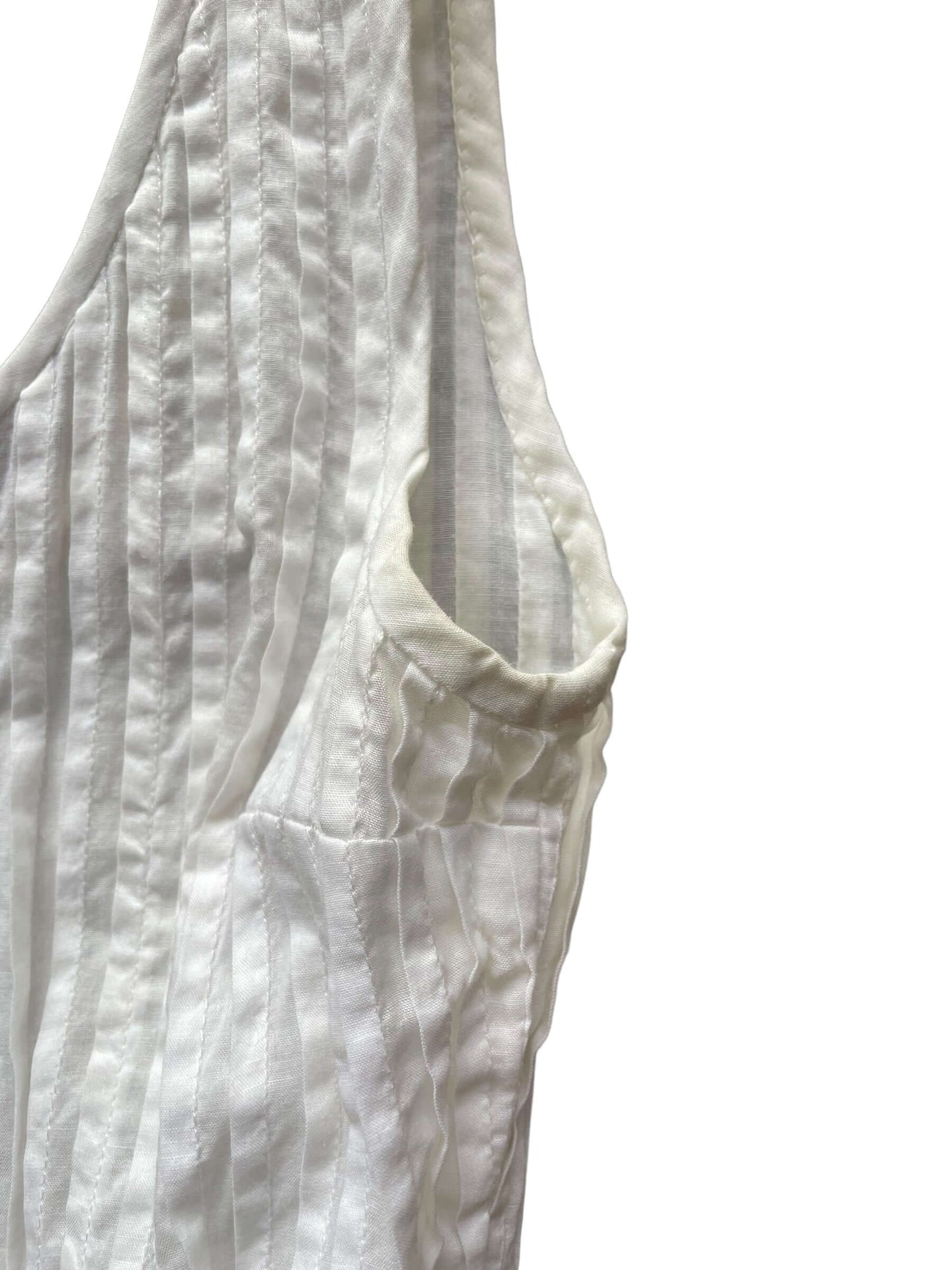 left pit stain view of Vintage 1950s Sundress With Blue Floral Pattern SZ XS | Barn Owl Vintage Ladies Clothing | Seattle True Vintage