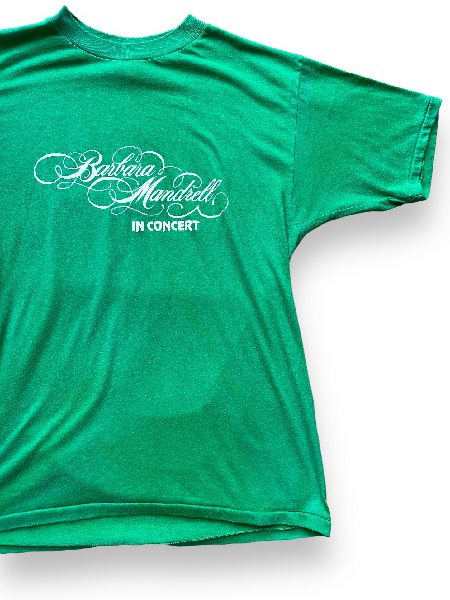 Front Left View of Vintage Green Barbara Mandrell Tee SZ XL | Vintage Country Music Tees Seattle | Barn Owl Vintage Goods