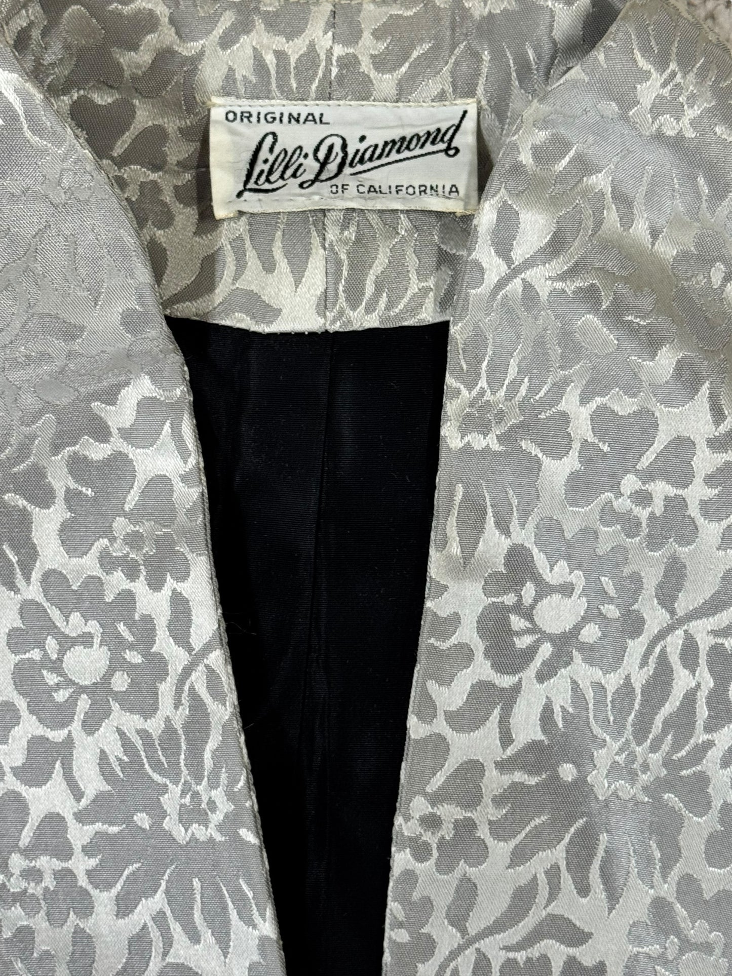Tag view of 1950s Lilli Diamond Silver Cocktail Dress and Coat L