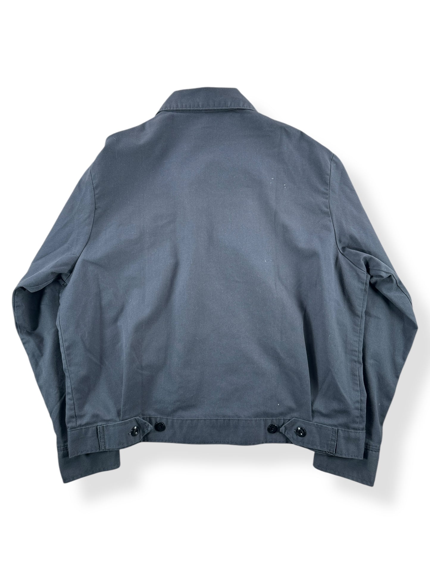 Back of Vintage Poly Blend Grey Gas Station Jacket SZ L