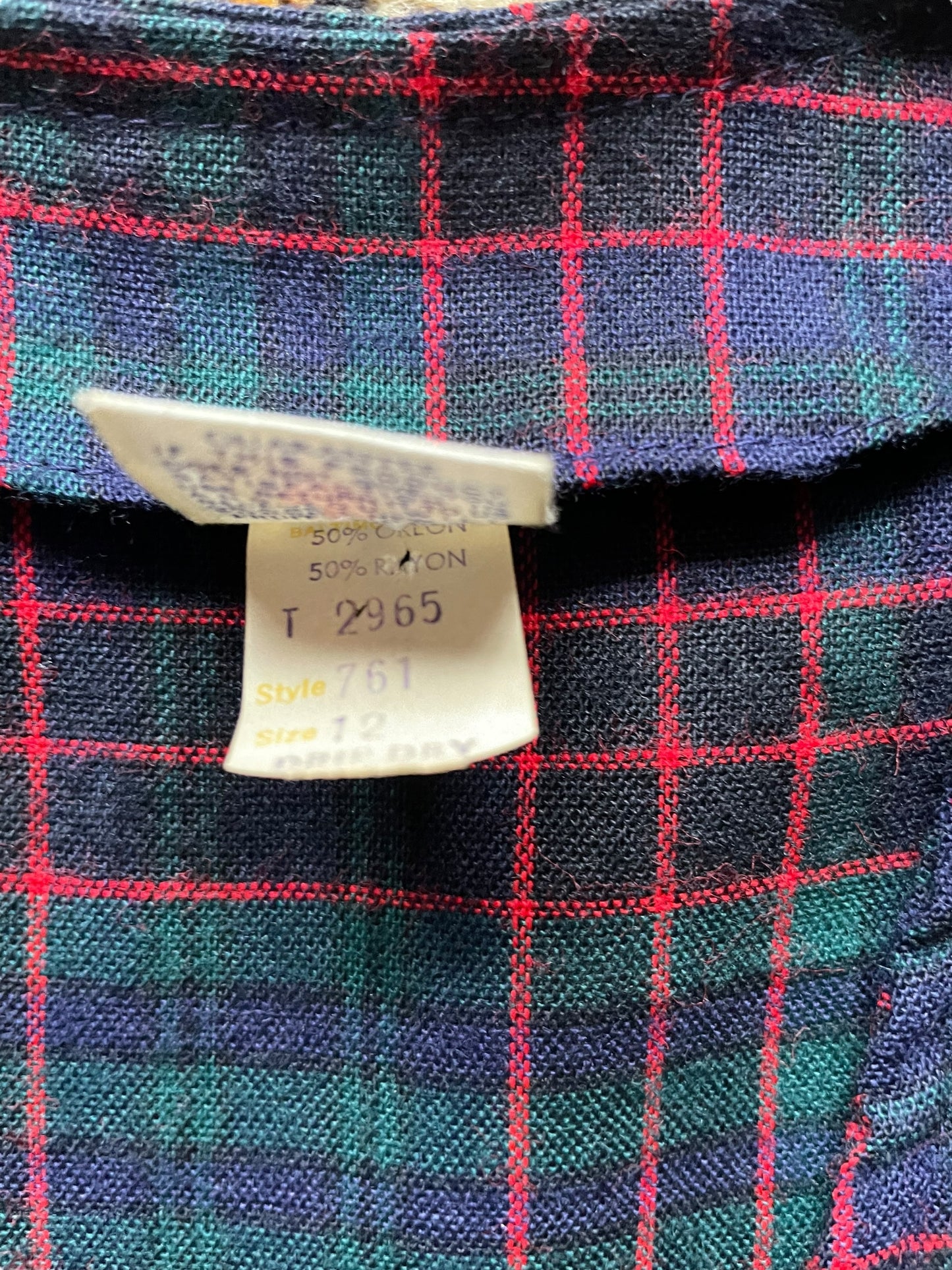 Tag view of Vintage 1950s Fruit of the Loom Plaid Vest | Seattle True Vintage | Barn Owl Vintage Goods