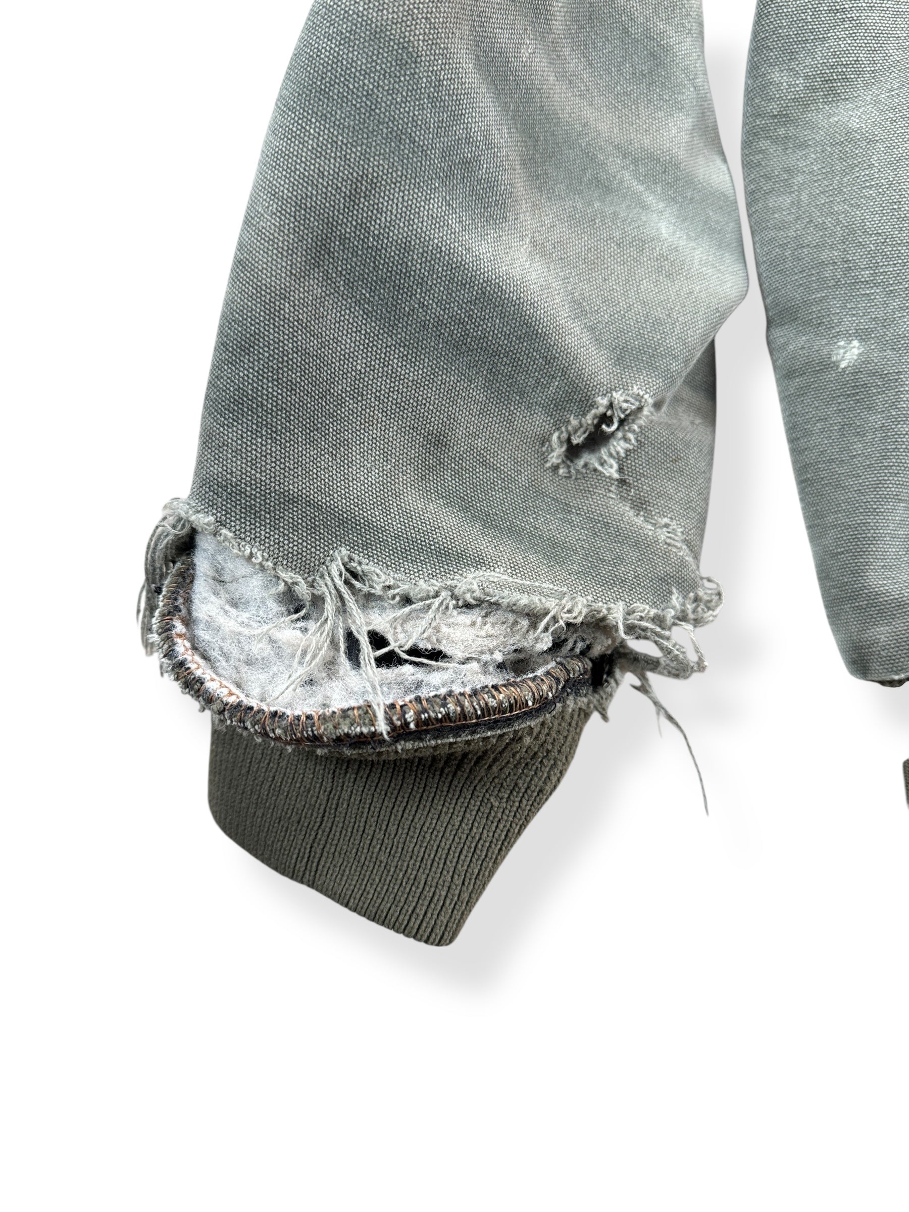 Thrashed Cuff on Vintage Hand Repaired Carhartt Santa Fe Moss Green Jacket SZ 3XL AS IS