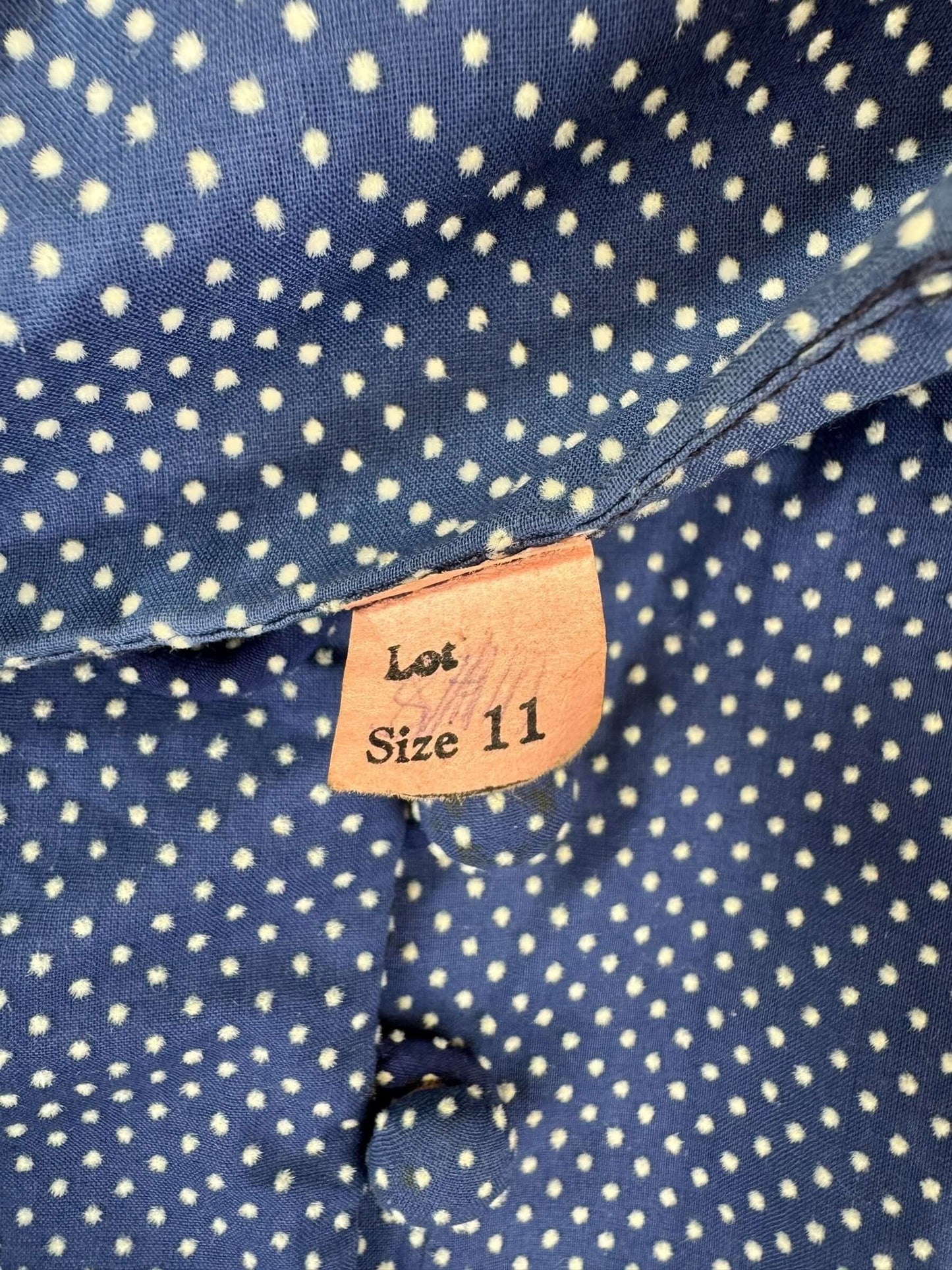 Size tag of 1950s Navy Blue Swiss Dot Set S