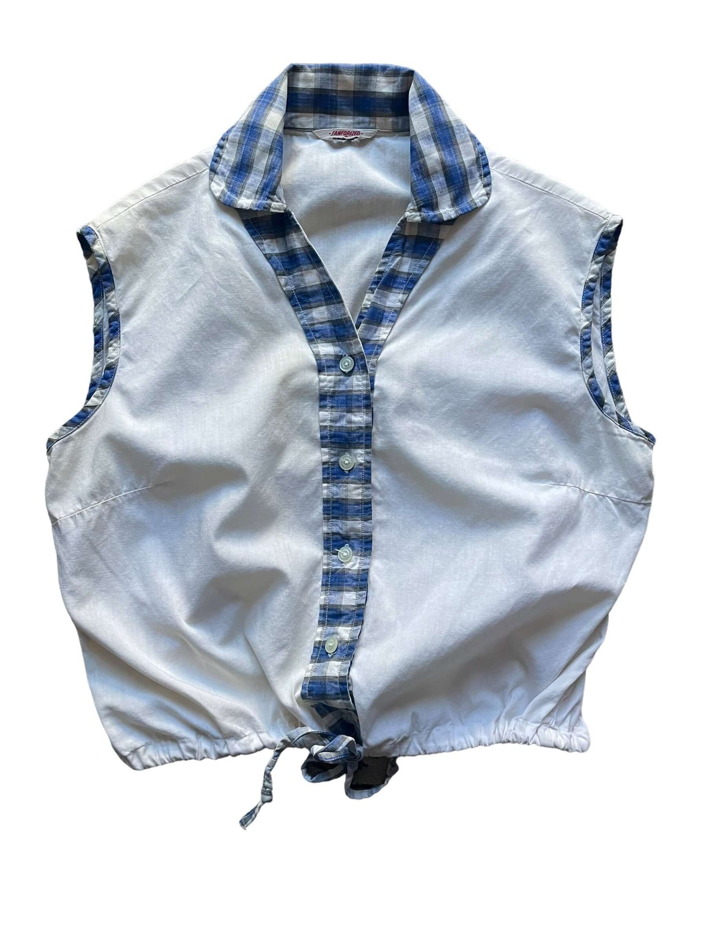 Front 1950s White Top with Plaid Trim M-L