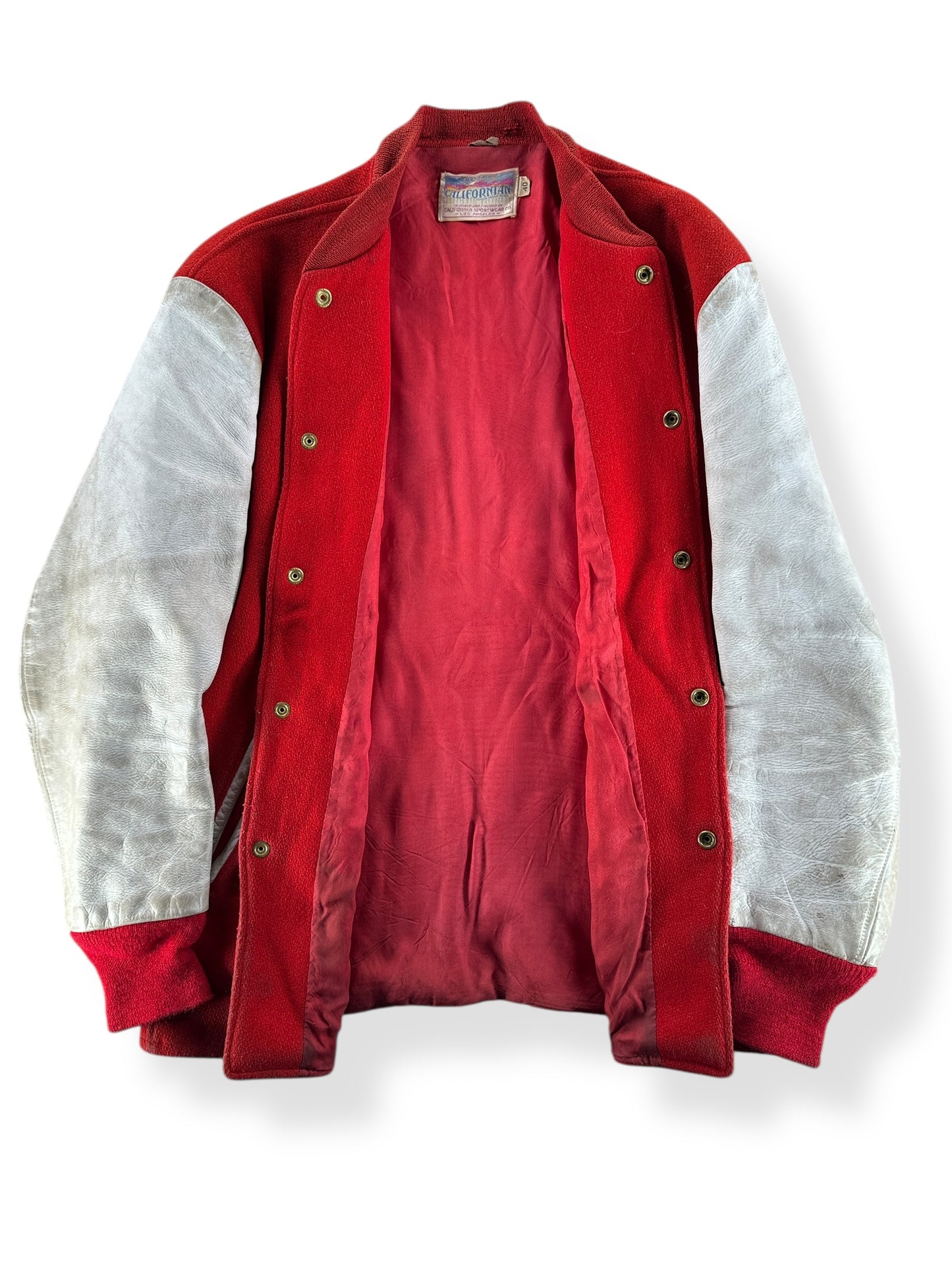 Inside of Vintage Californian Red & White Varsity Jacket SZ 40