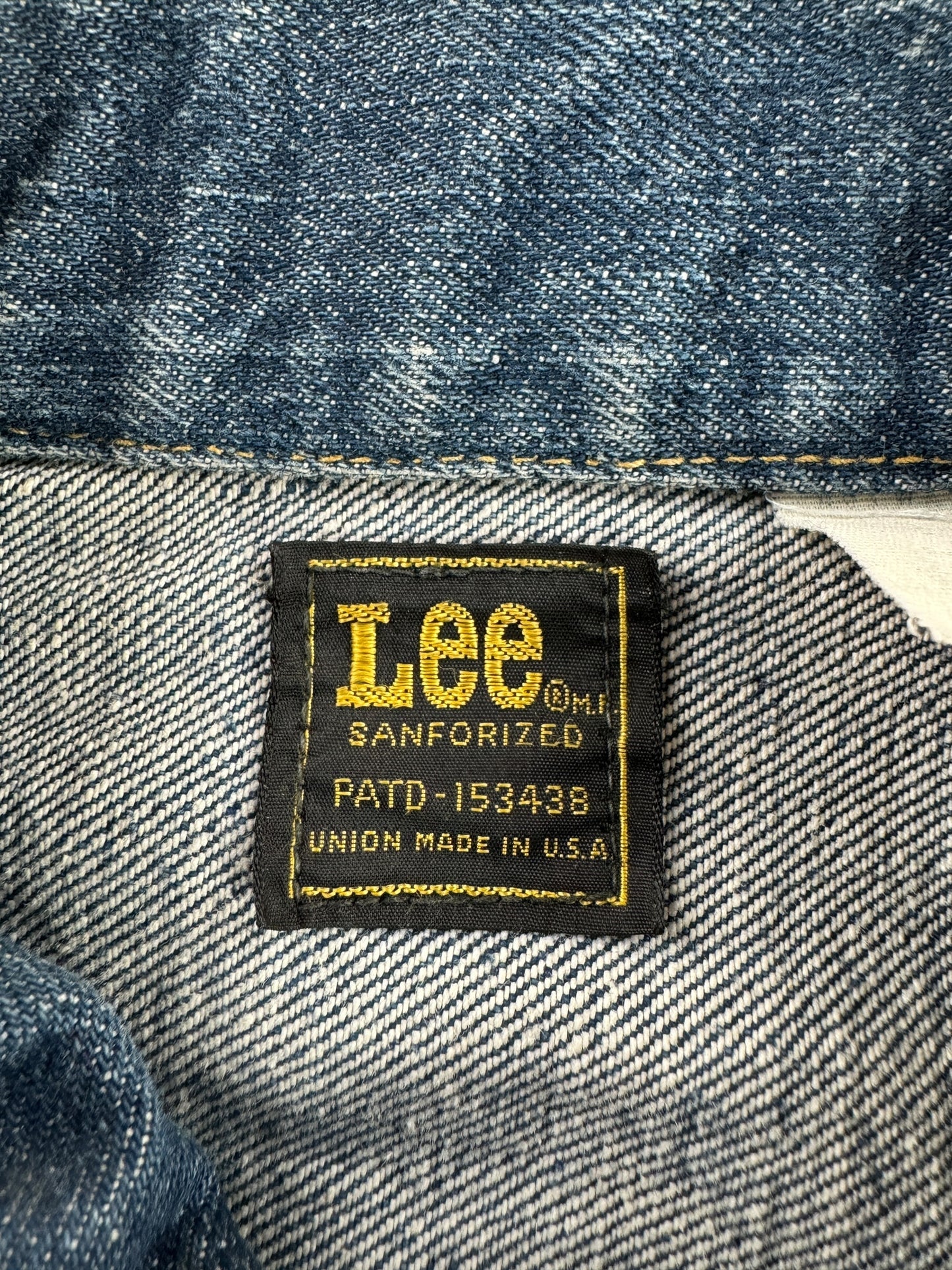 Label on Vintage Dark Lee Sanforized Denim Jacket SZ M