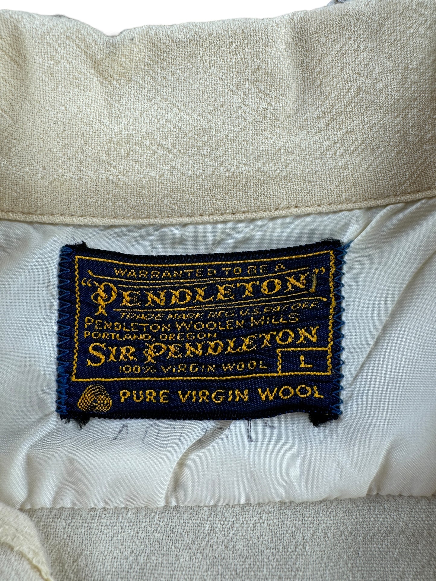 Tag on Vintage 50s/60s Sir Pendleton Loop Collar Shirt SZ L