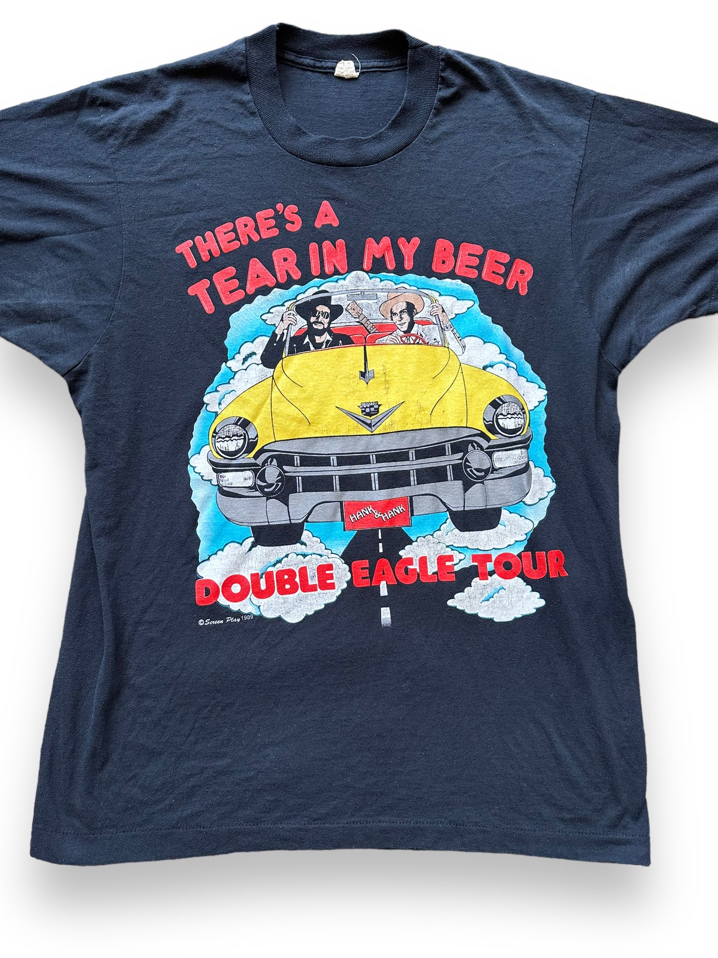Front Detail of Vintage Hank Williams Jr There's a Tear In My Beer Tee SZ L | Vintage Country Music Tees Seattle | Barn Owl Vintage Goods