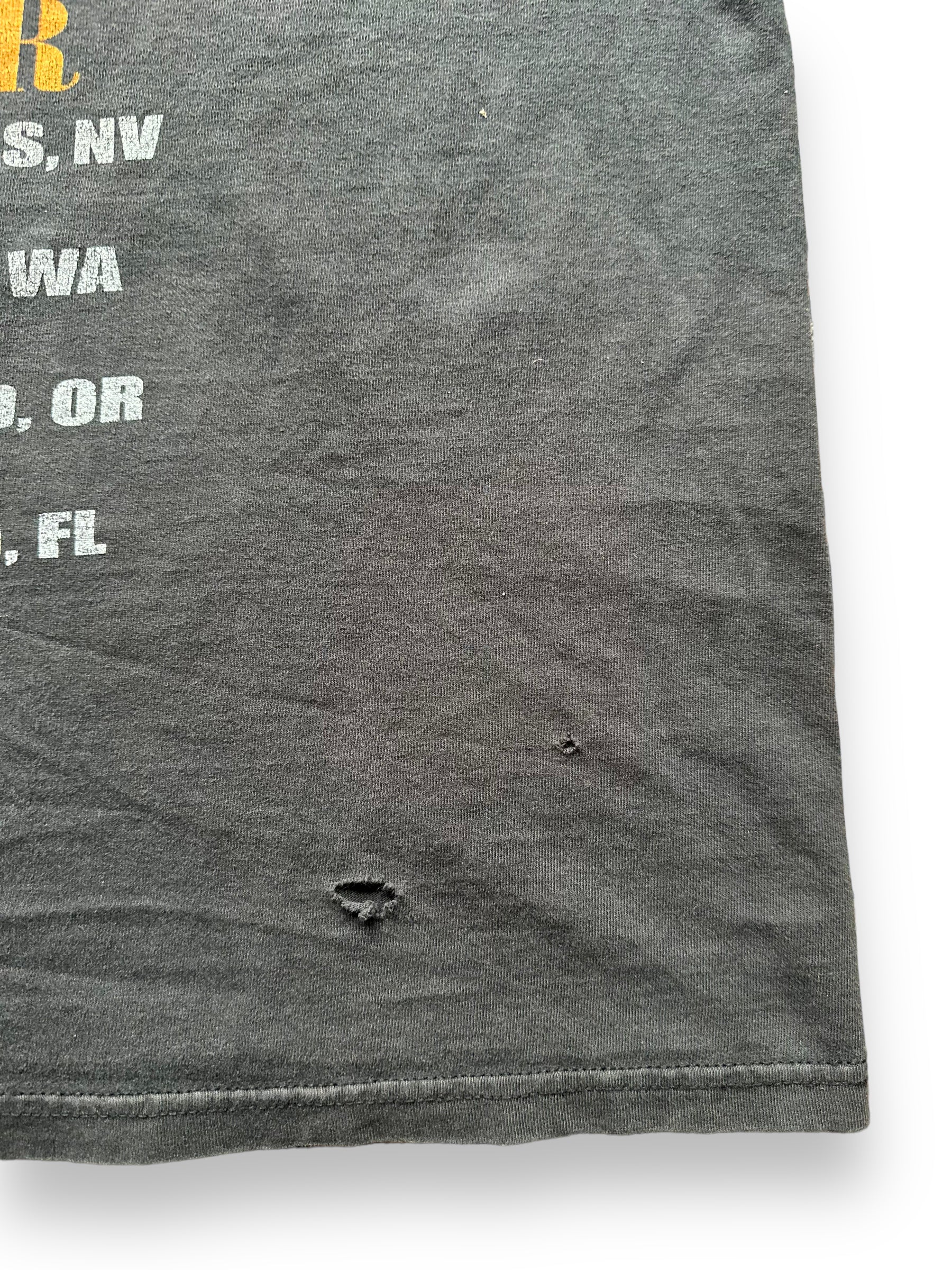 Small Hole on Rear Towards Hem on Vintage AC/DC Stiff Upper Lip Tour Tee Size XXL |  Barn Owl Vintage Seattle | Vintage Rock Tees Seattle