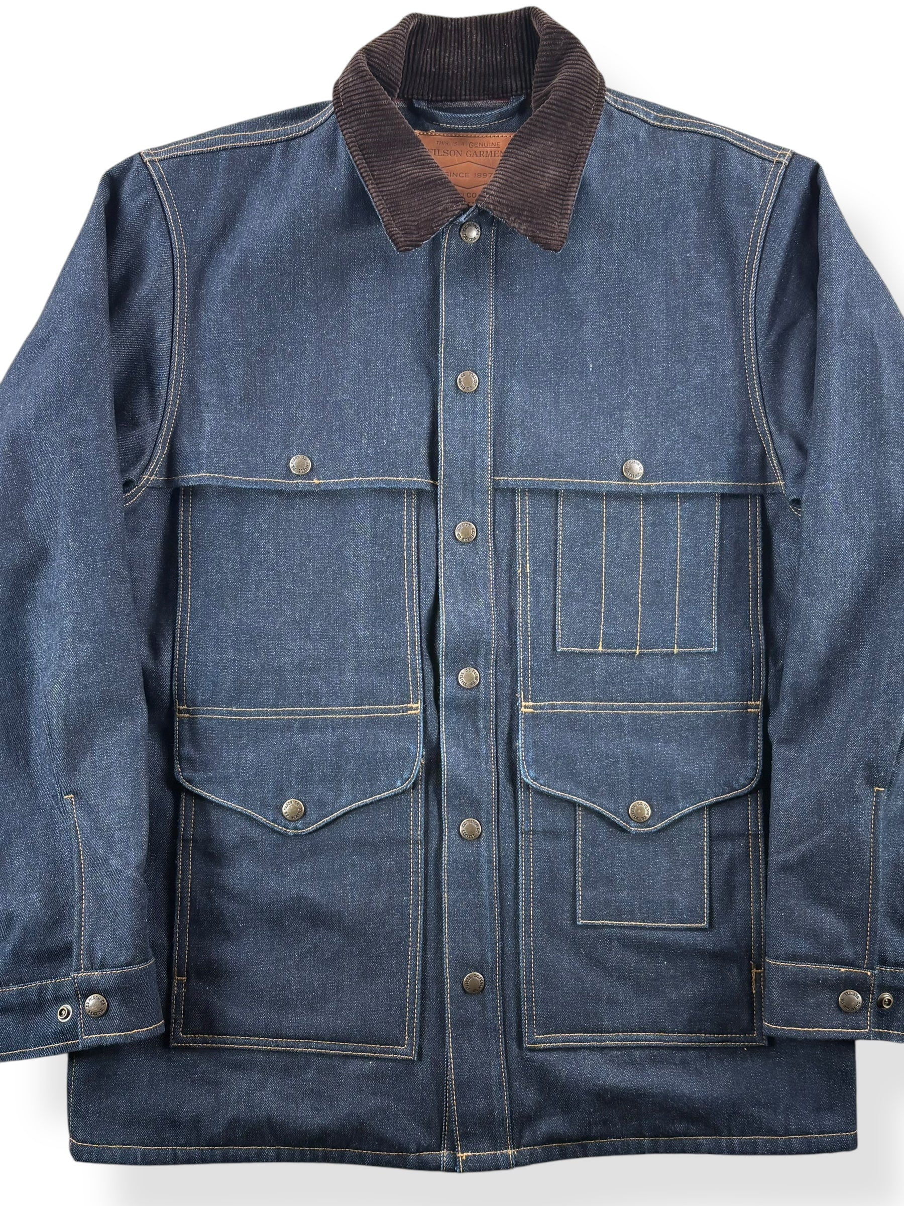Front Close Up of Modern Filson Lined Denim Cruiser Jacket SZ S